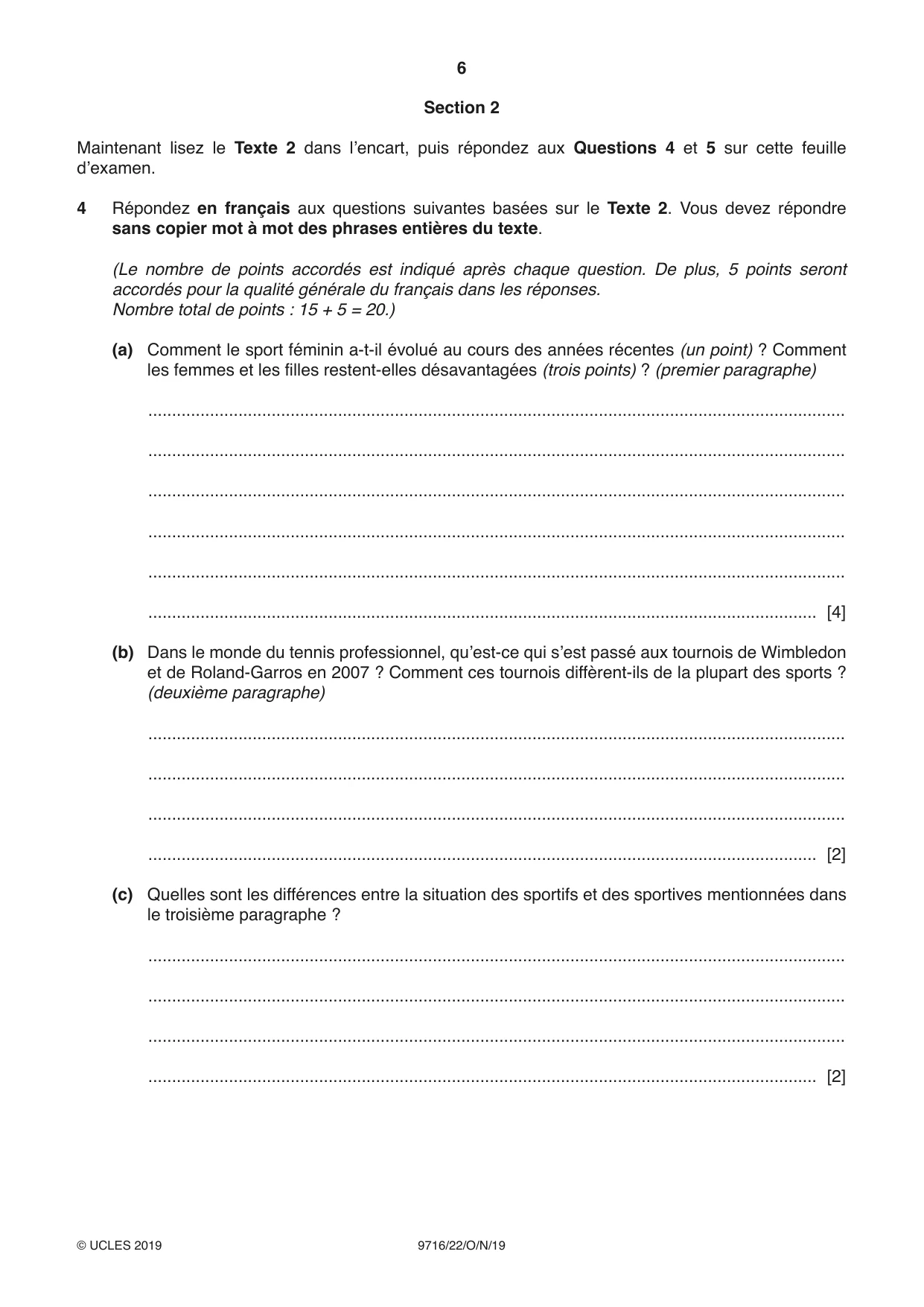 Cambridge A Level French (A Level only) 9716 2019 Oct/Nov Paper 2 · Variant 2 question paper, page 6 of 12