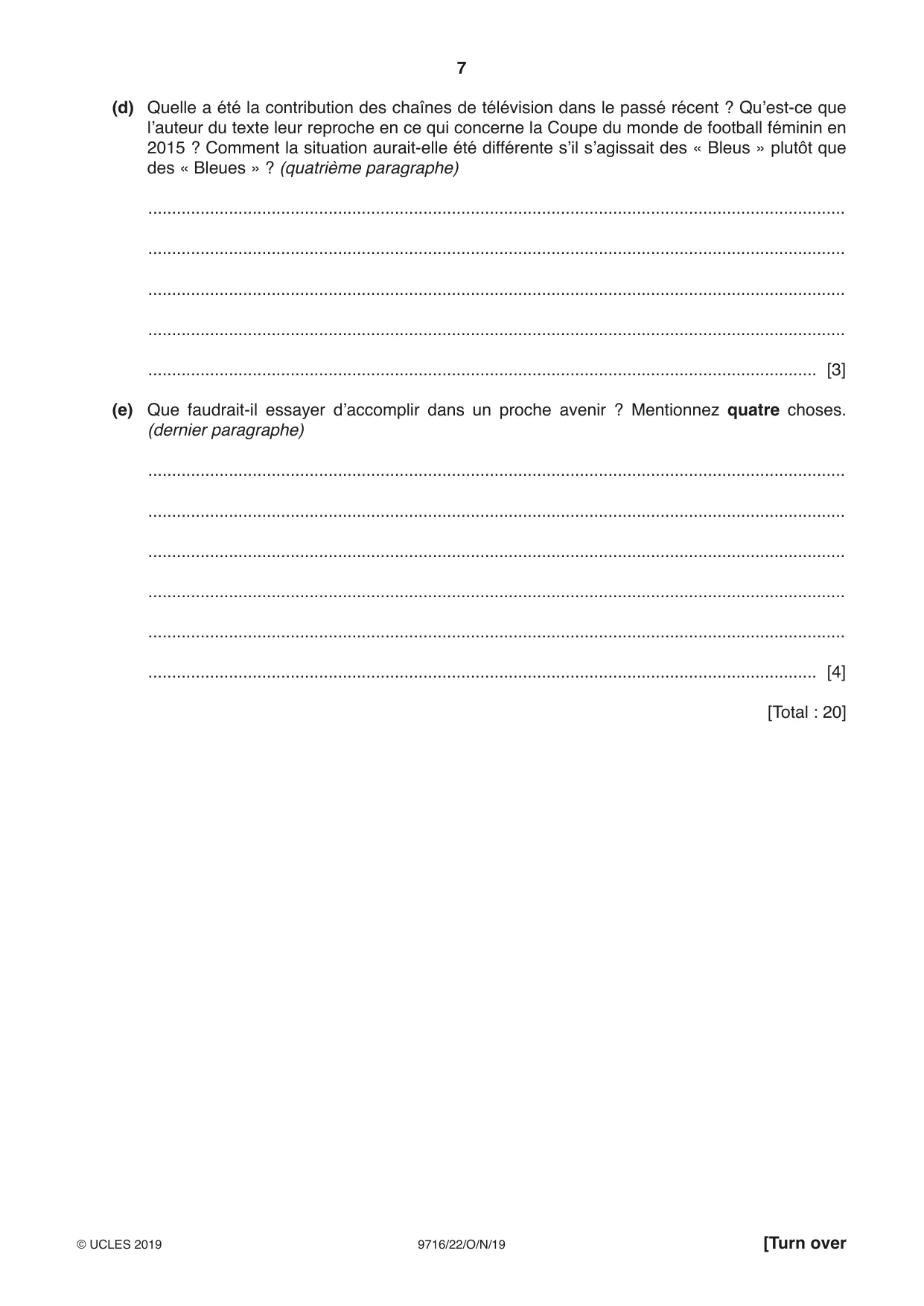 Cambridge A Level French (A Level only) 9716 2019 Oct/Nov Paper 2 · Variant 2 question paper, page 7 of 12