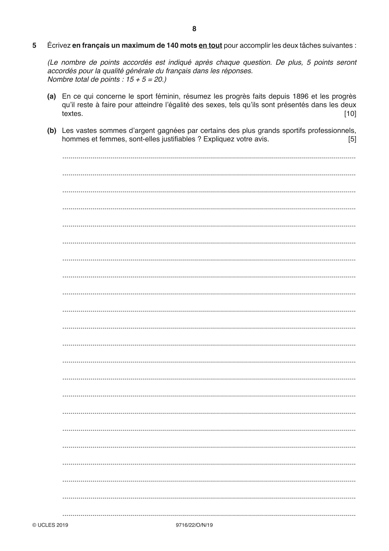 Cambridge A Level French (A Level only) 9716 2019 Oct/Nov Paper 2 · Variant 2 question paper, page 8 of 12