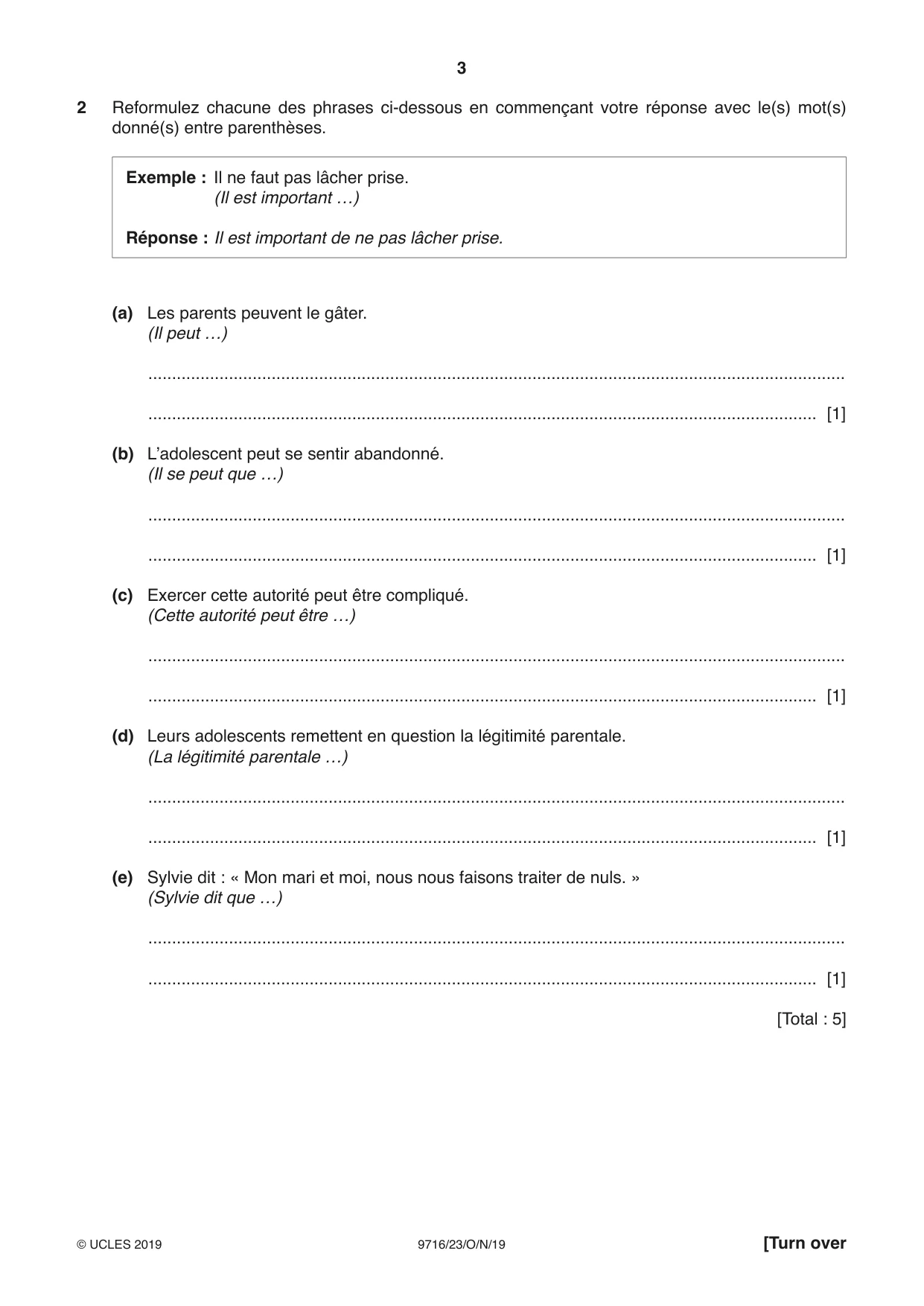 Cambridge A Level French (A Level only) 9716 2019 Oct/Nov Paper 2 · Variant 3 question paper, page 3 of 12