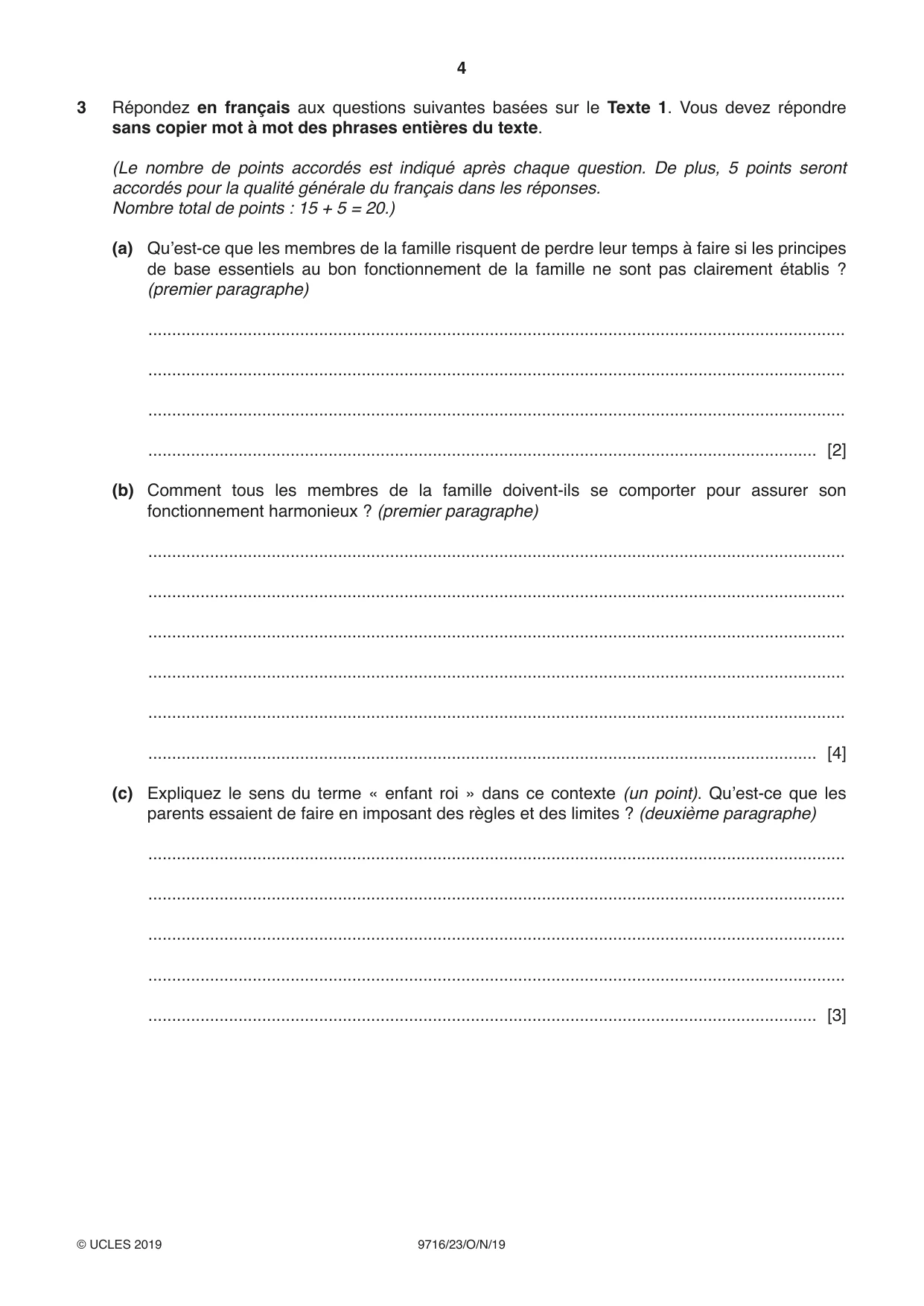 Cambridge A Level French (A Level only) 9716 2019 Oct/Nov Paper 2 · Variant 3 question paper, page 4 of 12