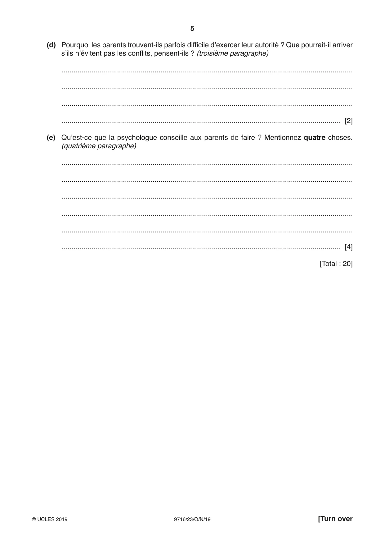 Cambridge A Level French (A Level only) 9716 2019 Oct/Nov Paper 2 · Variant 3 question paper, page 5 of 12