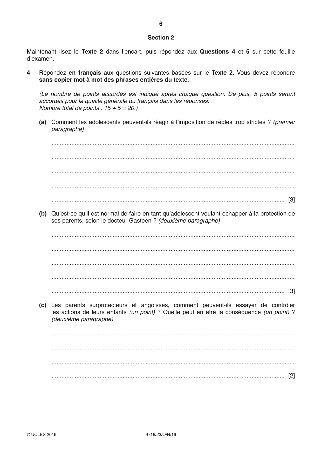 Cambridge A Level French (A Level only) 9716 2019 Oct/Nov Paper 2 · Variant 3 question paper, page 6 of 12