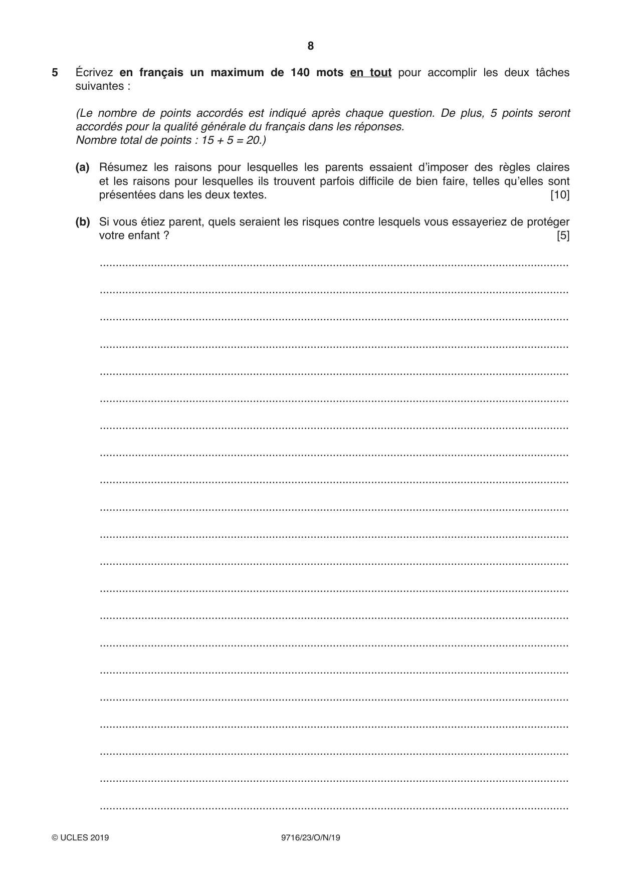 Cambridge A Level French (A Level only) 9716 2019 Oct/Nov Paper 2 · Variant 3 question paper, page 8 of 12