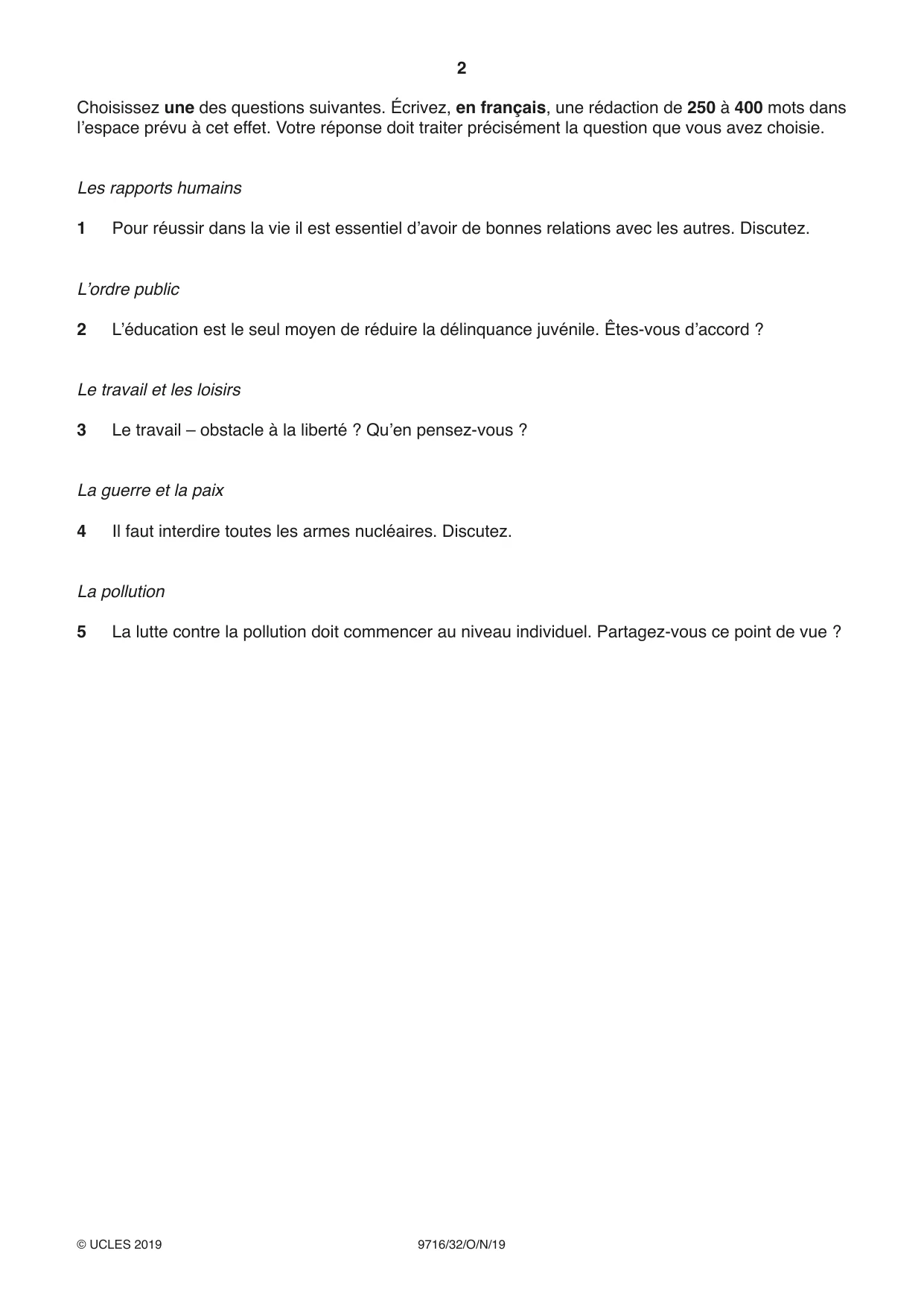Cambridge A Level French (A Level only) 9716 2019 Oct/Nov Paper 3 · Variant 2 question paper, page 2 of 8
