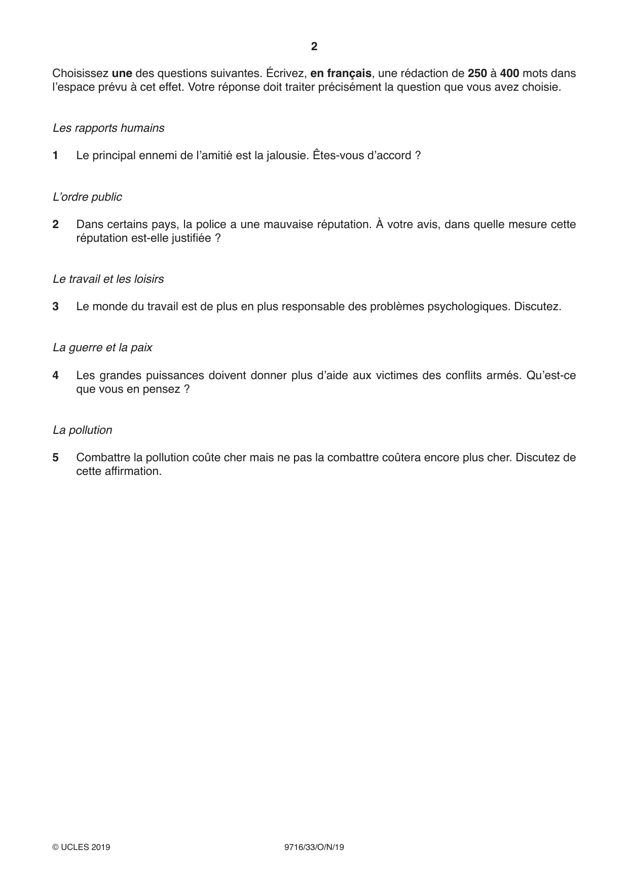 Cambridge A Level French (A Level only) 9716 2019 Oct/Nov Paper 3 · Variant 3 question paper, page 2 of 8