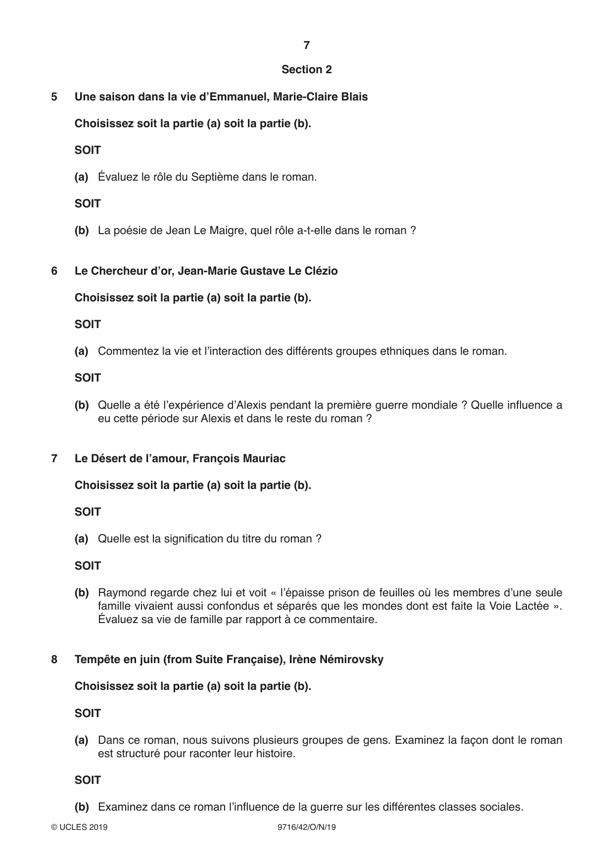 Cambridge A Level French (A Level only) 9716 2019 Oct/Nov Paper 4 · Variant 2 question paper, page 7 of 8