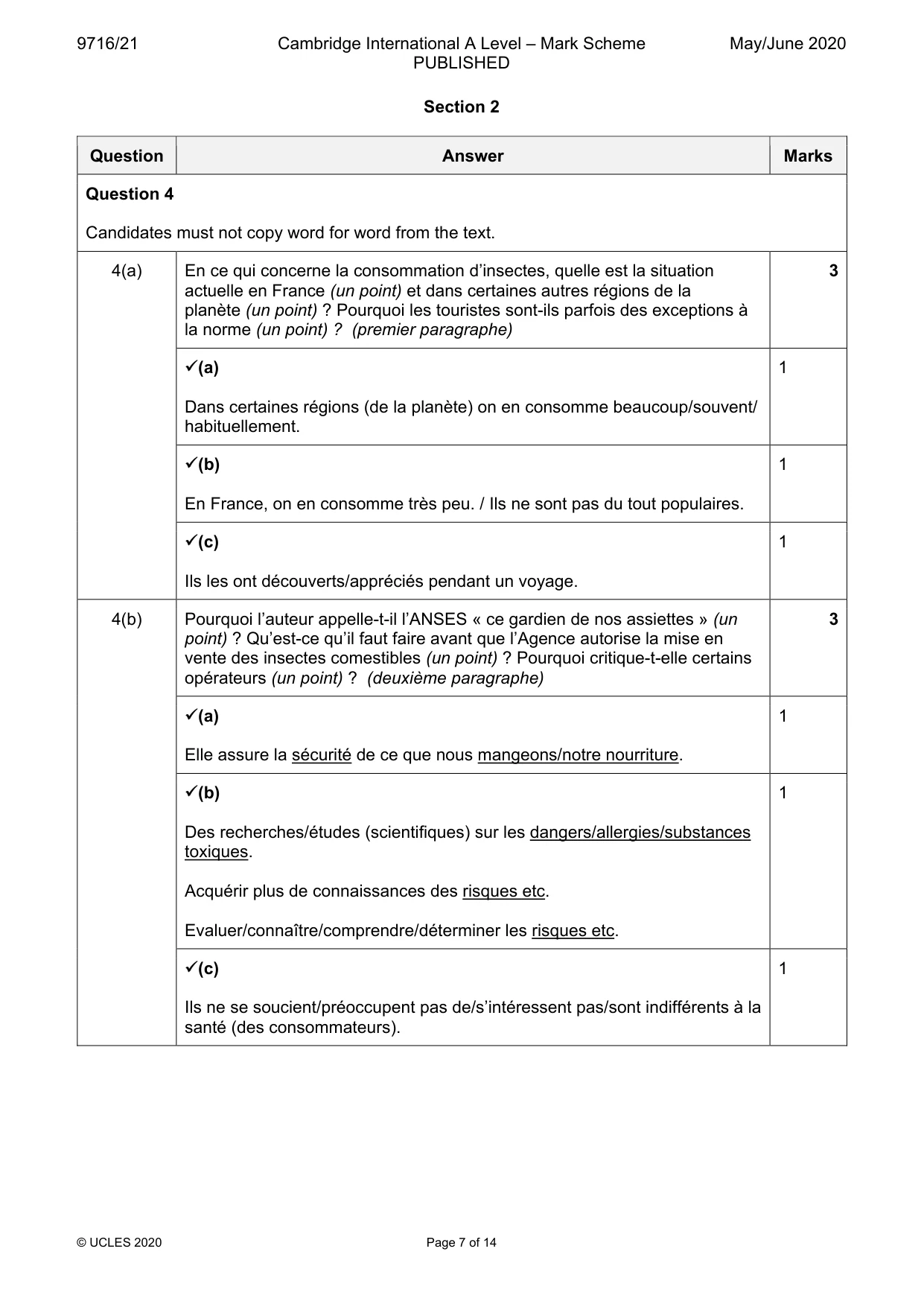 Mark scheme, page 7 of 14