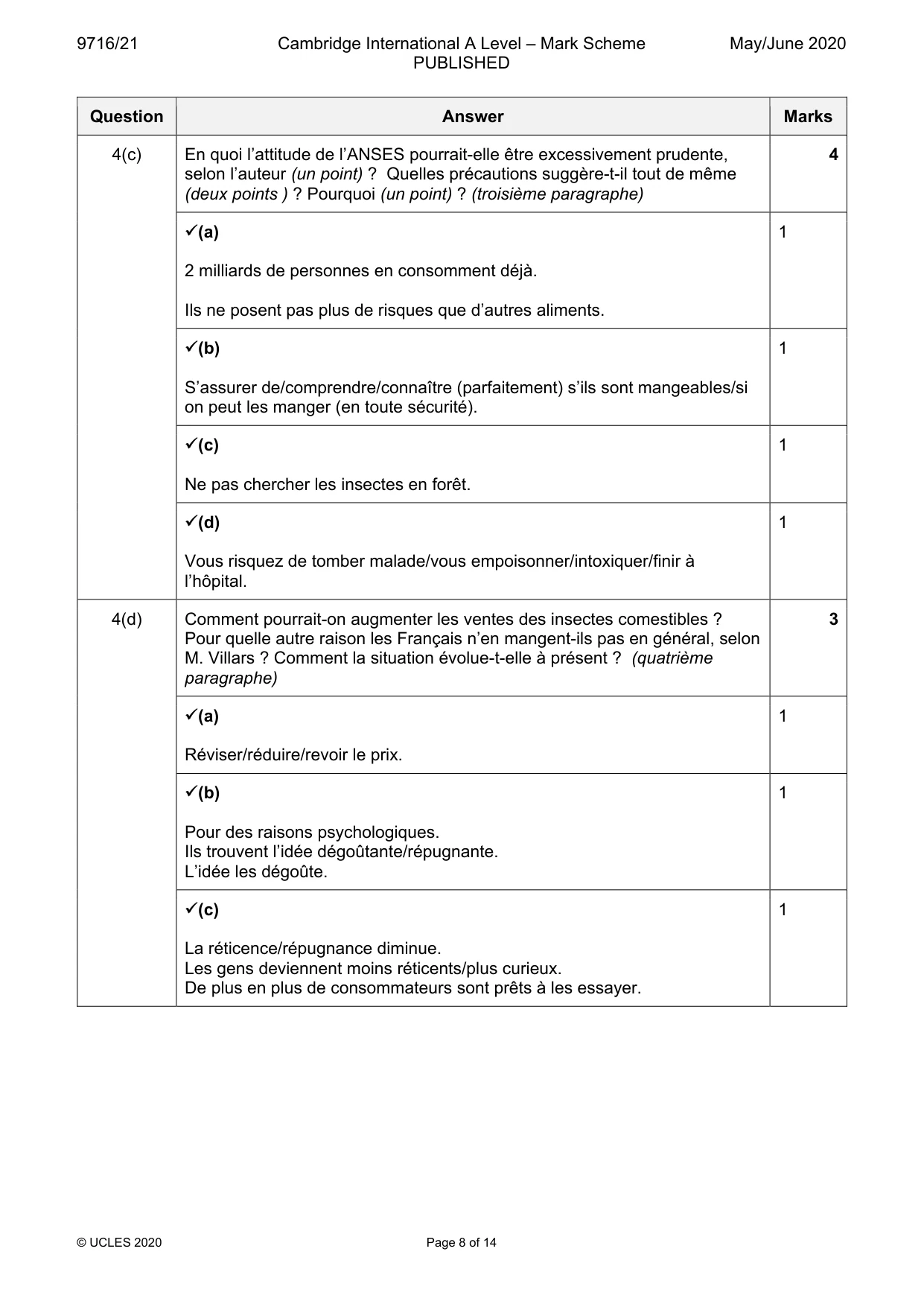 Mark scheme, page 8 of 14