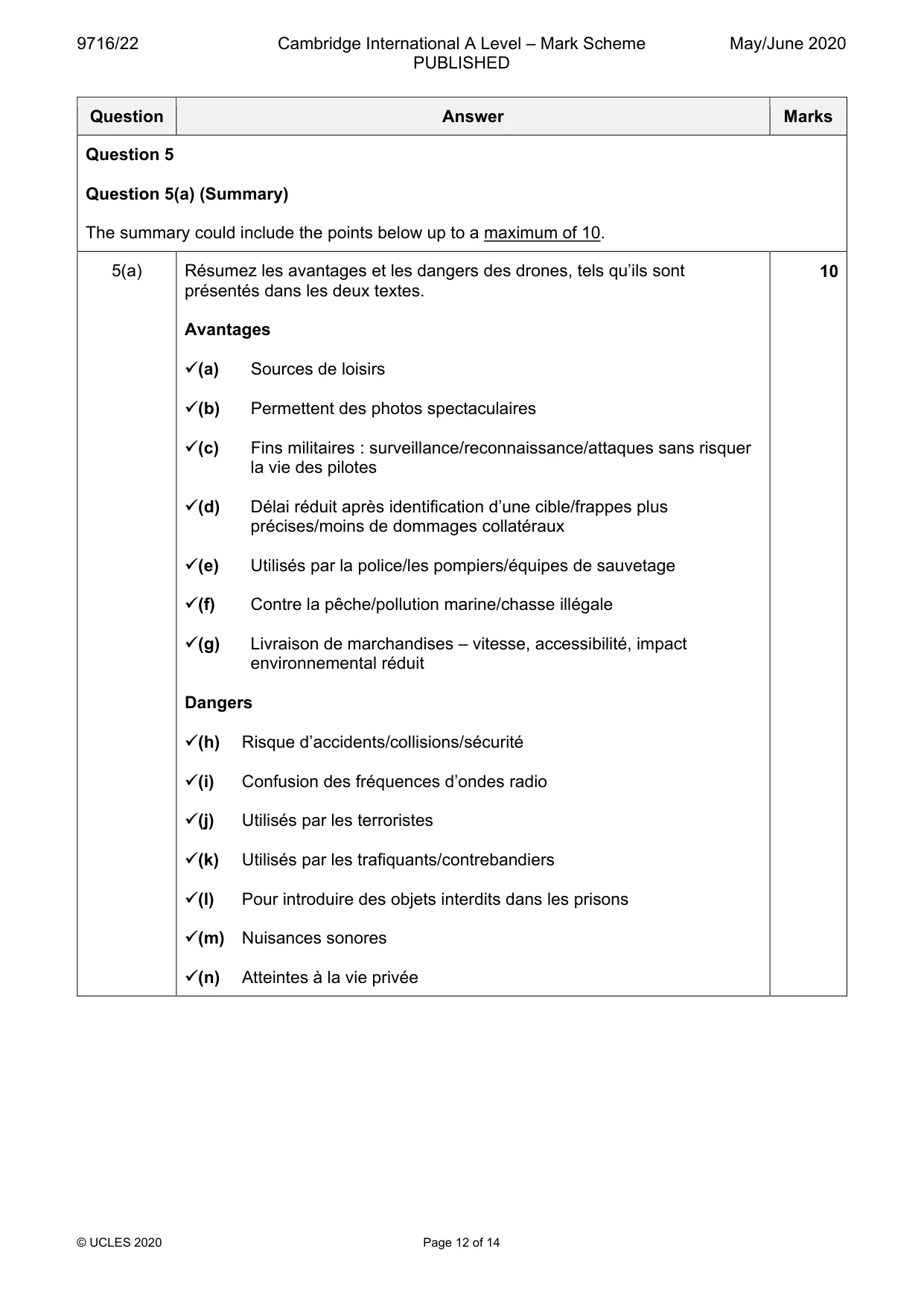 Mark scheme, page 12 of 14