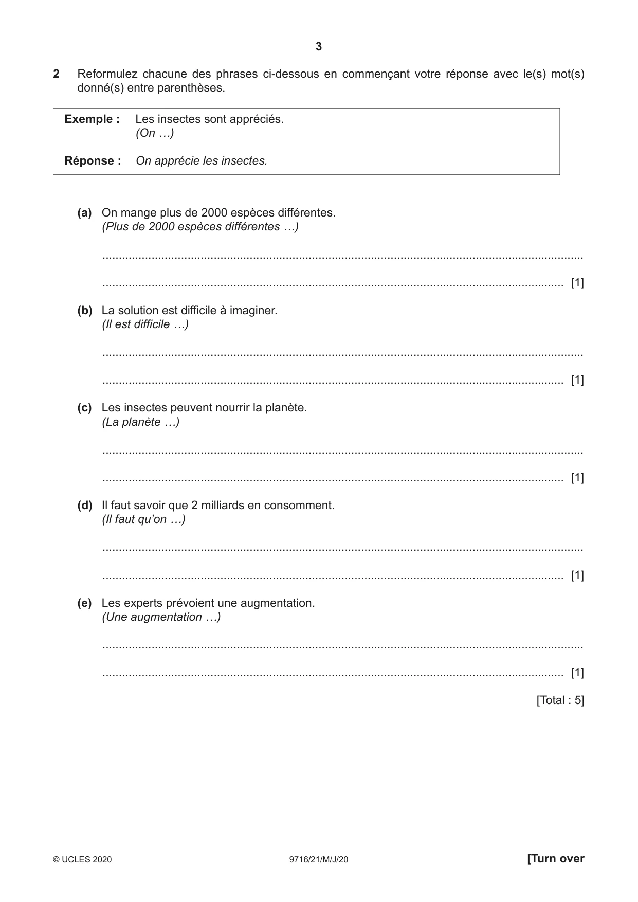 Cambridge A Level French (A Level only) 9716 2020 May/June Paper 2 · Variant 1 question paper, page 3 of 8
