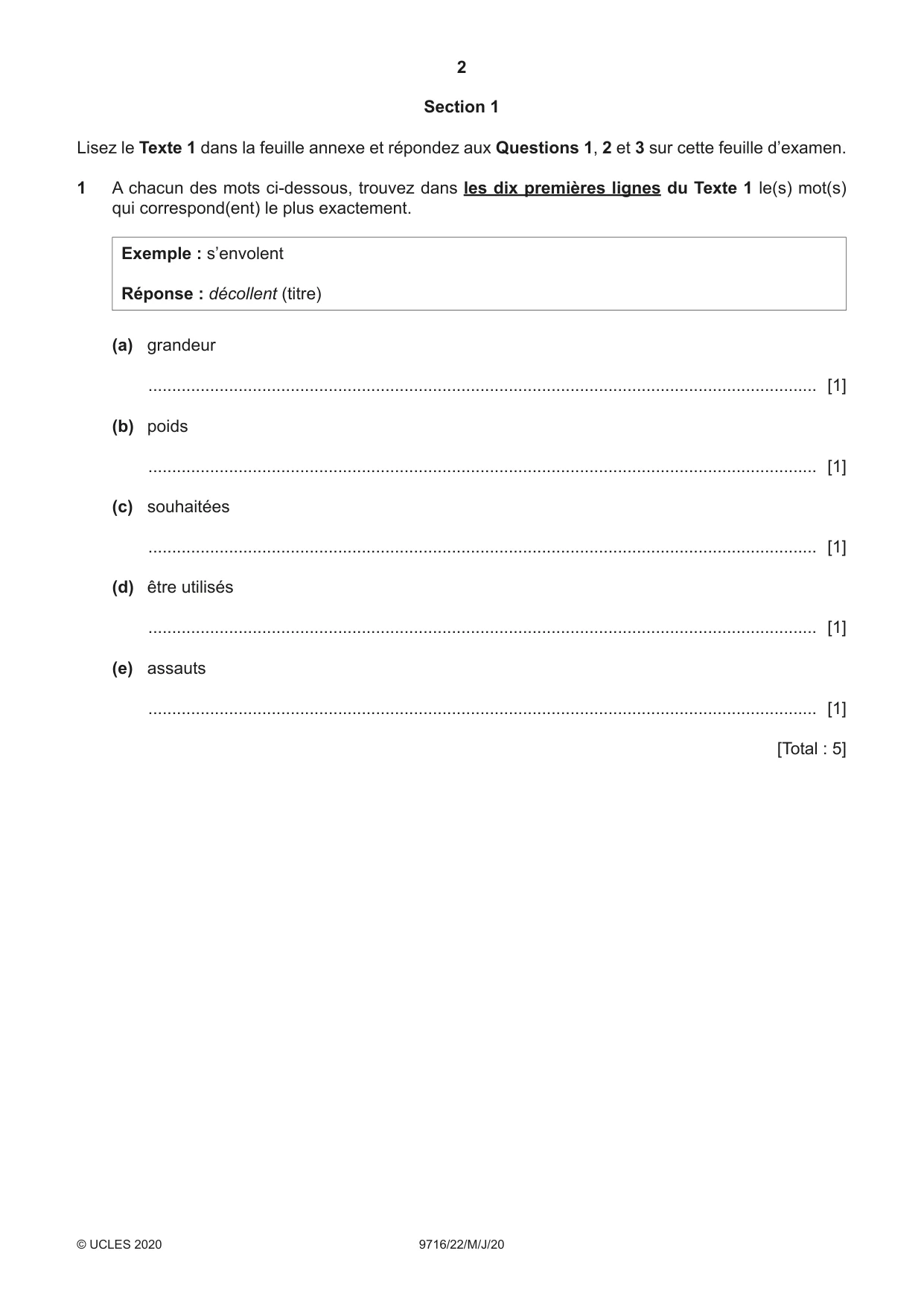 Cambridge A Level French (A Level only) 9716 2020 May/June Paper 2 · Variant 2 question paper, page 2 of 8