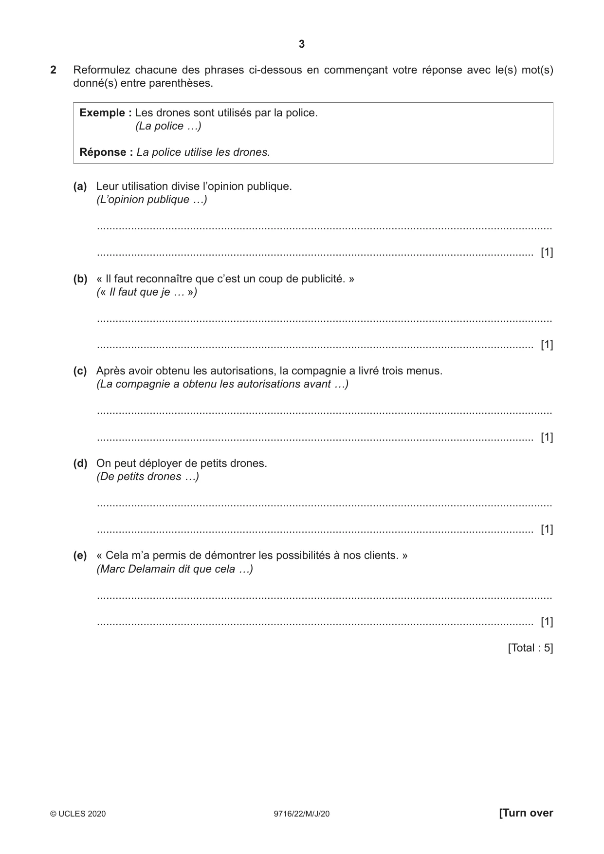 Cambridge A Level French (A Level only) 9716 2020 May/June Paper 2 · Variant 2 question paper, page 3 of 8