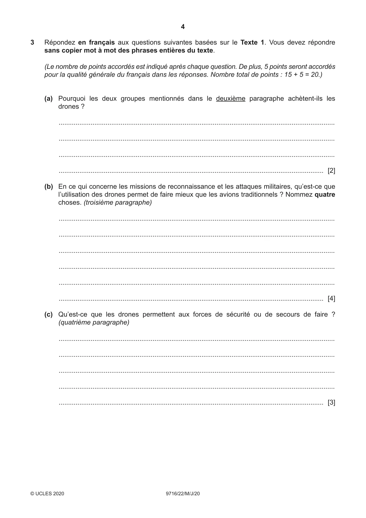 Cambridge A Level French (A Level only) 9716 2020 May/June Paper 2 · Variant 2 question paper, page 4 of 8