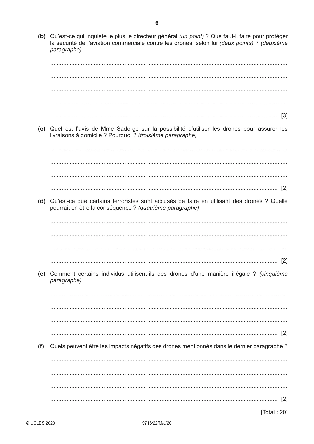 Cambridge A Level French (A Level only) 9716 2020 May/June Paper 2 · Variant 2 question paper, page 6 of 8