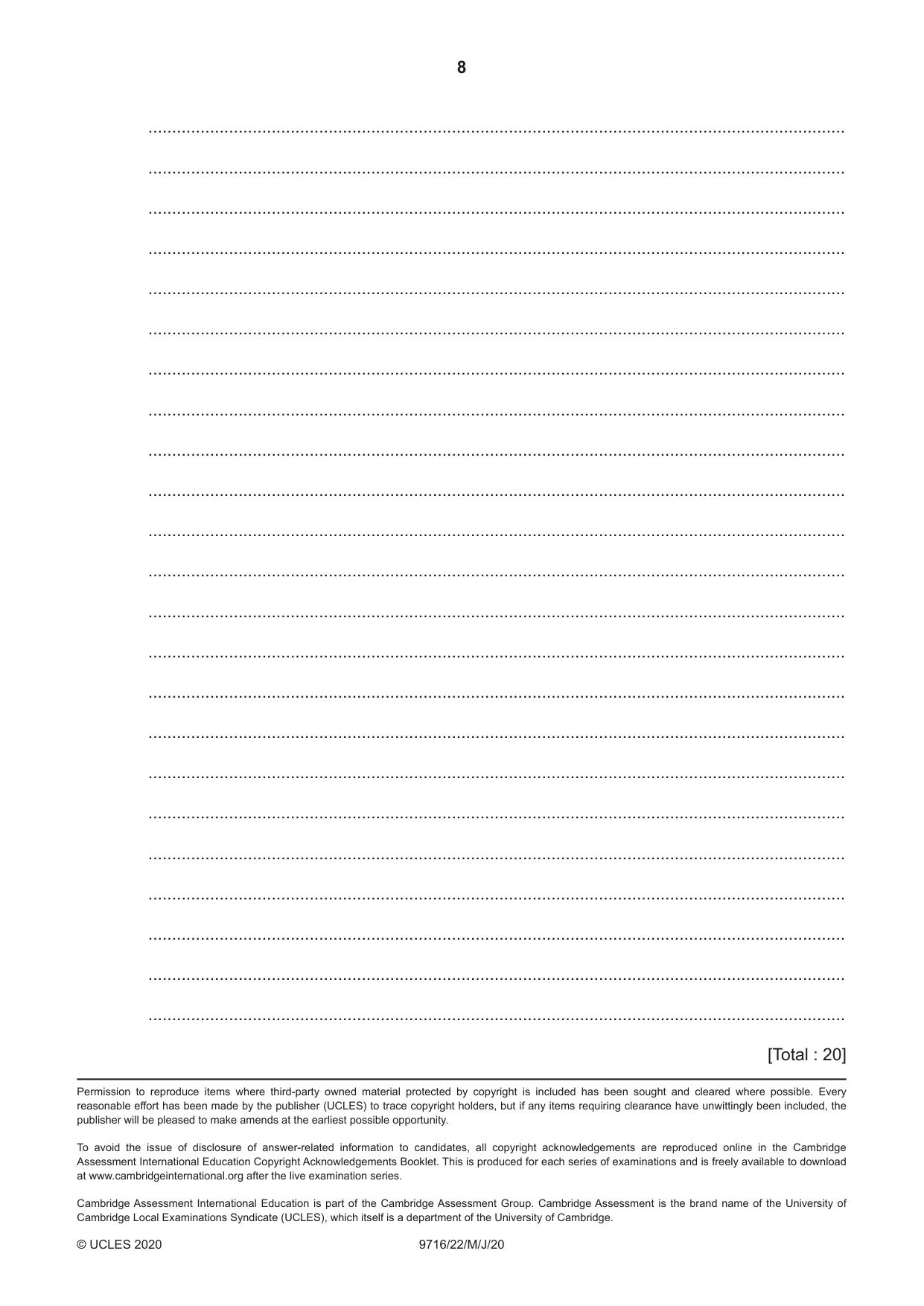 Cambridge A Level French (A Level only) 9716 2020 May/June Paper 2 · Variant 2 question paper, page 8 of 8