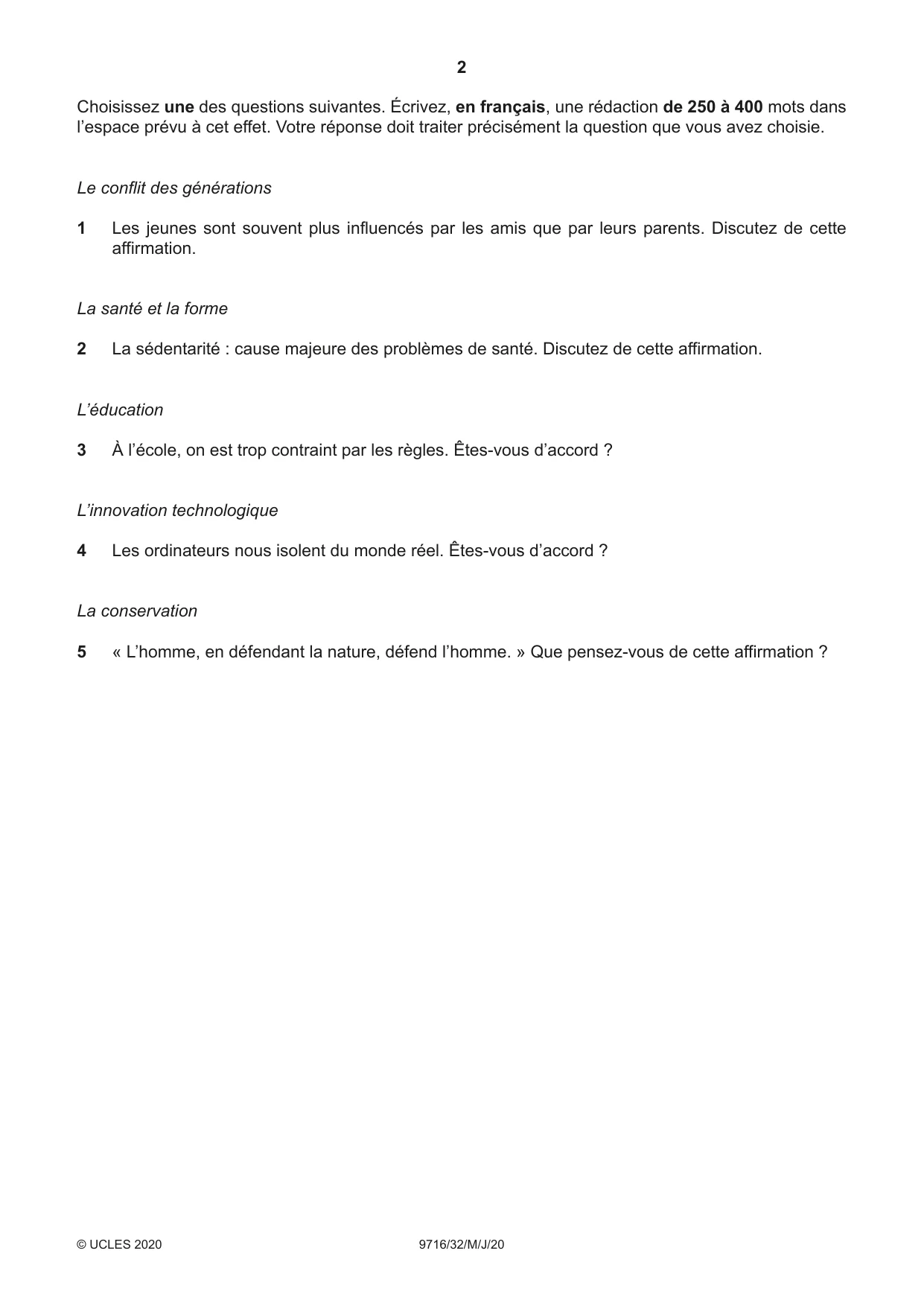 Cambridge A Level French (A Level only) 9716 2020 May/June Paper 3 · Variant 2 question paper, page 2 of 8