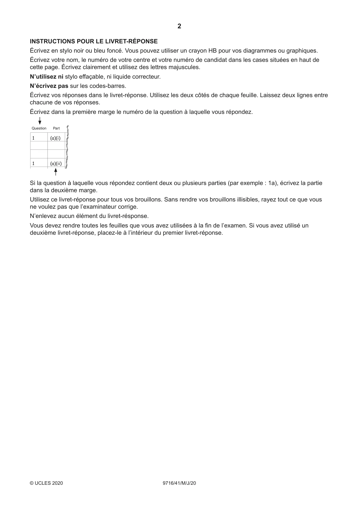 Cambridge A Level French (A Level only) 9716 2020 May/June Paper 4 · Variant 1 question paper, page 2 of 12