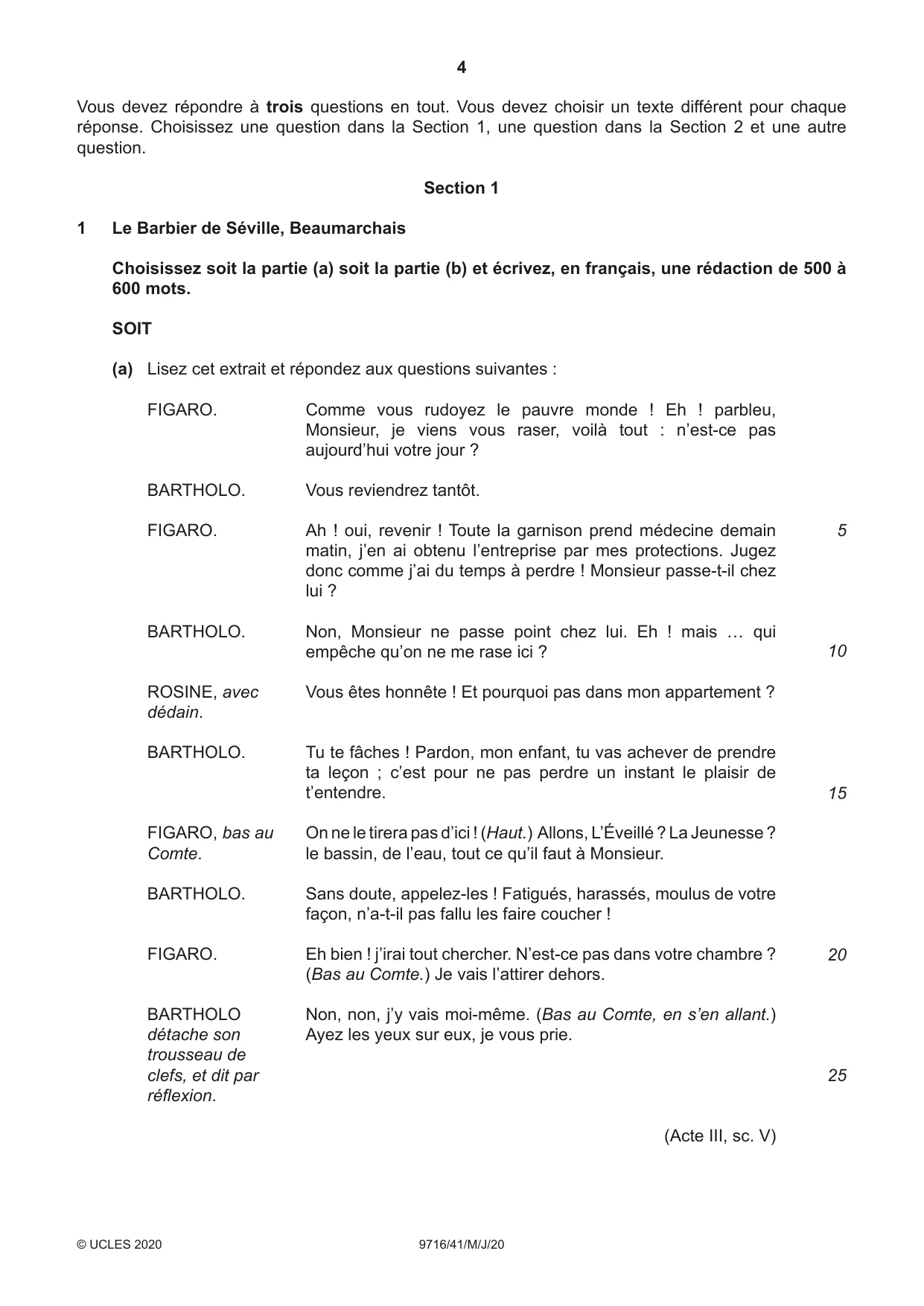 Cambridge A Level French (A Level only) 9716 2020 May/June Paper 4 · Variant 1 question paper, page 4 of 12