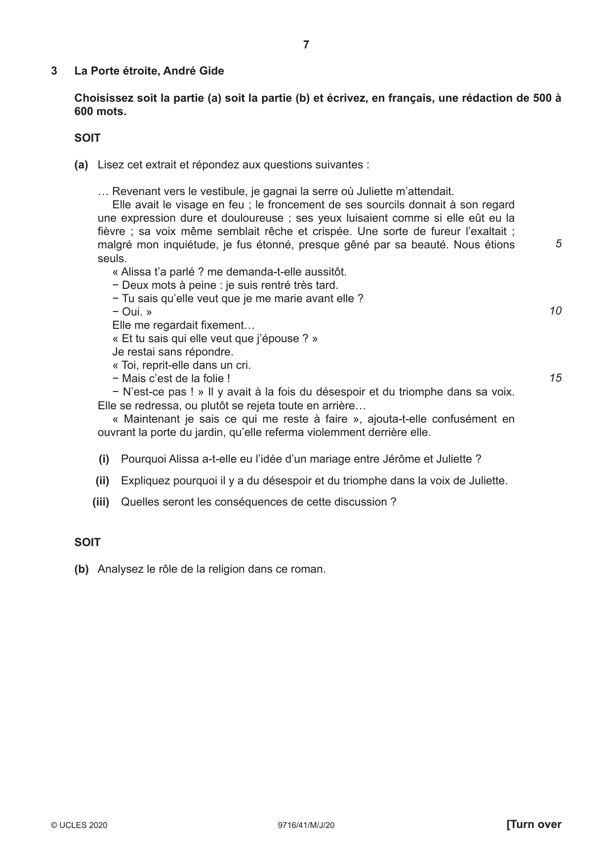 Cambridge A Level French (A Level only) 9716 2020 May/June Paper 4 · Variant 1 question paper, page 7 of 12