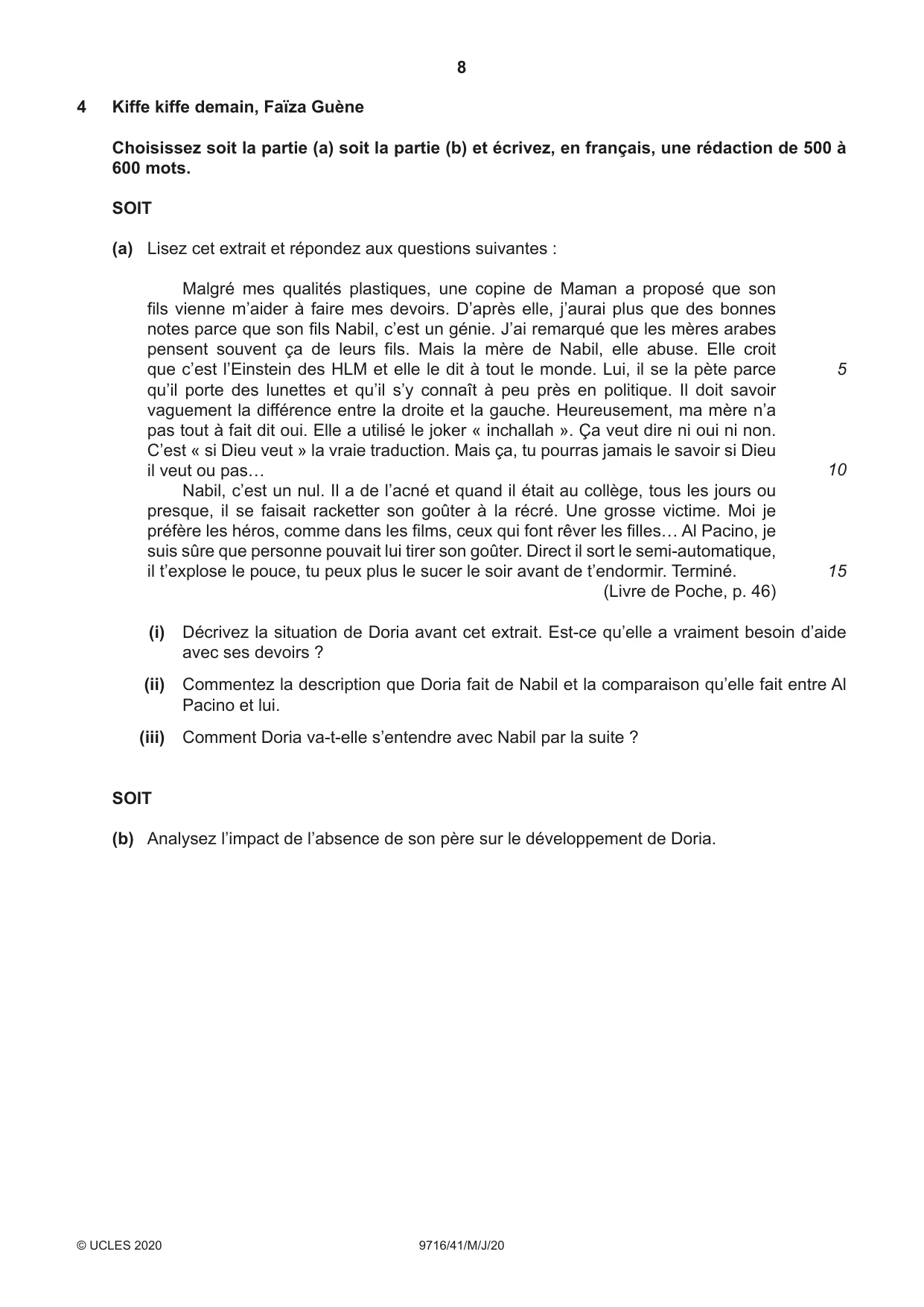 Cambridge A Level French (A Level only) 9716 2020 May/June Paper 4 · Variant 1 question paper, page 8 of 12