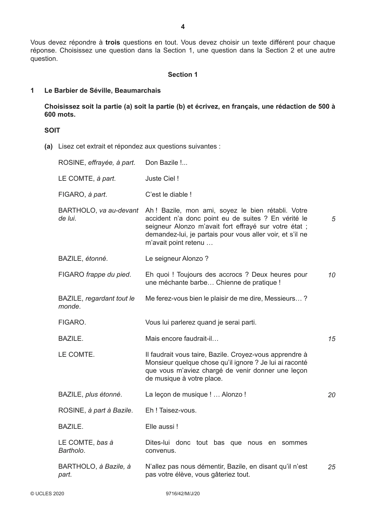 Cambridge A Level French (A Level only) 9716 2020 May/June Paper 4 · Variant 2 question paper, page 4 of 12