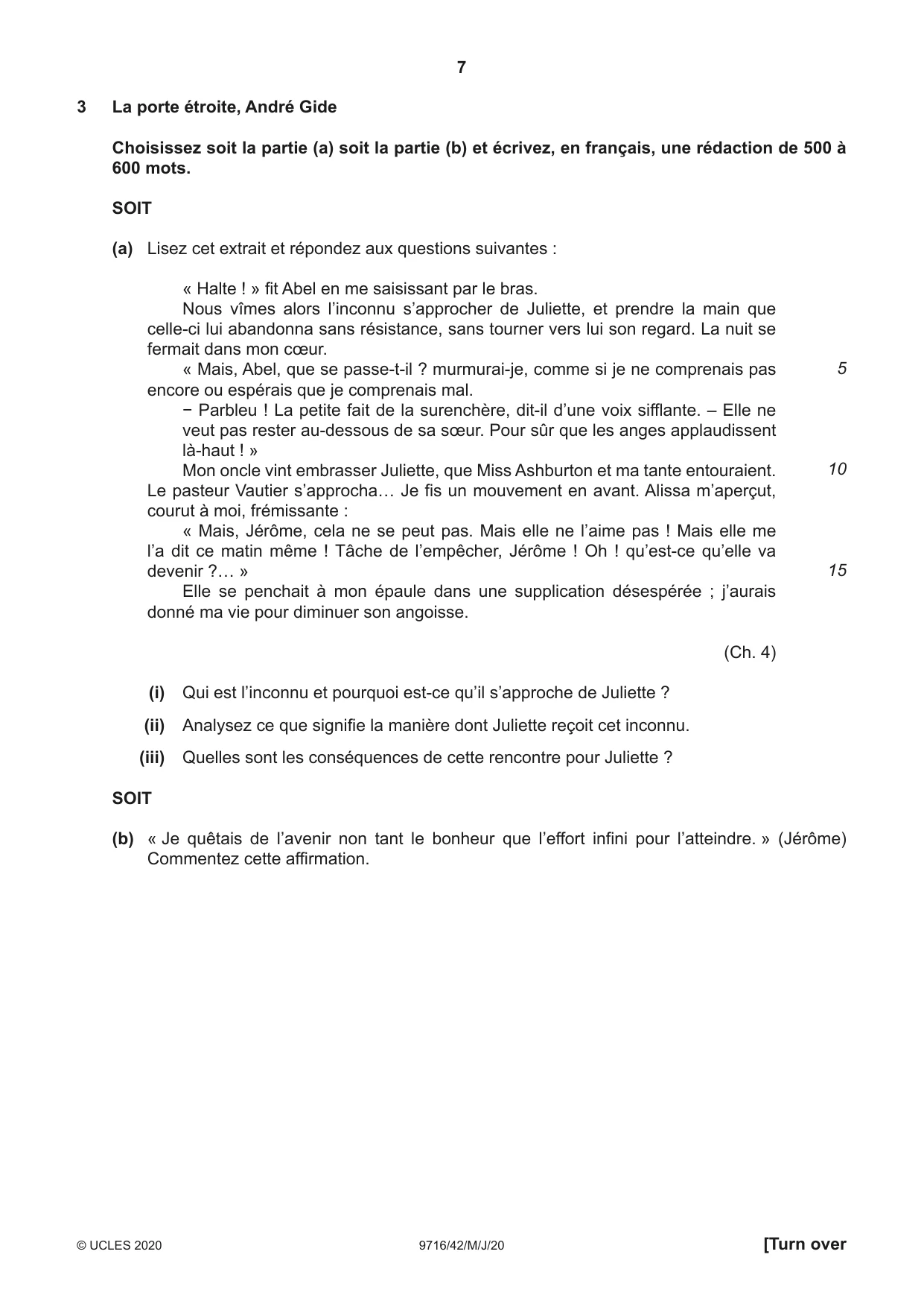 Cambridge A Level French (A Level only) 9716 2020 May/June Paper 4 · Variant 2 question paper, page 7 of 12