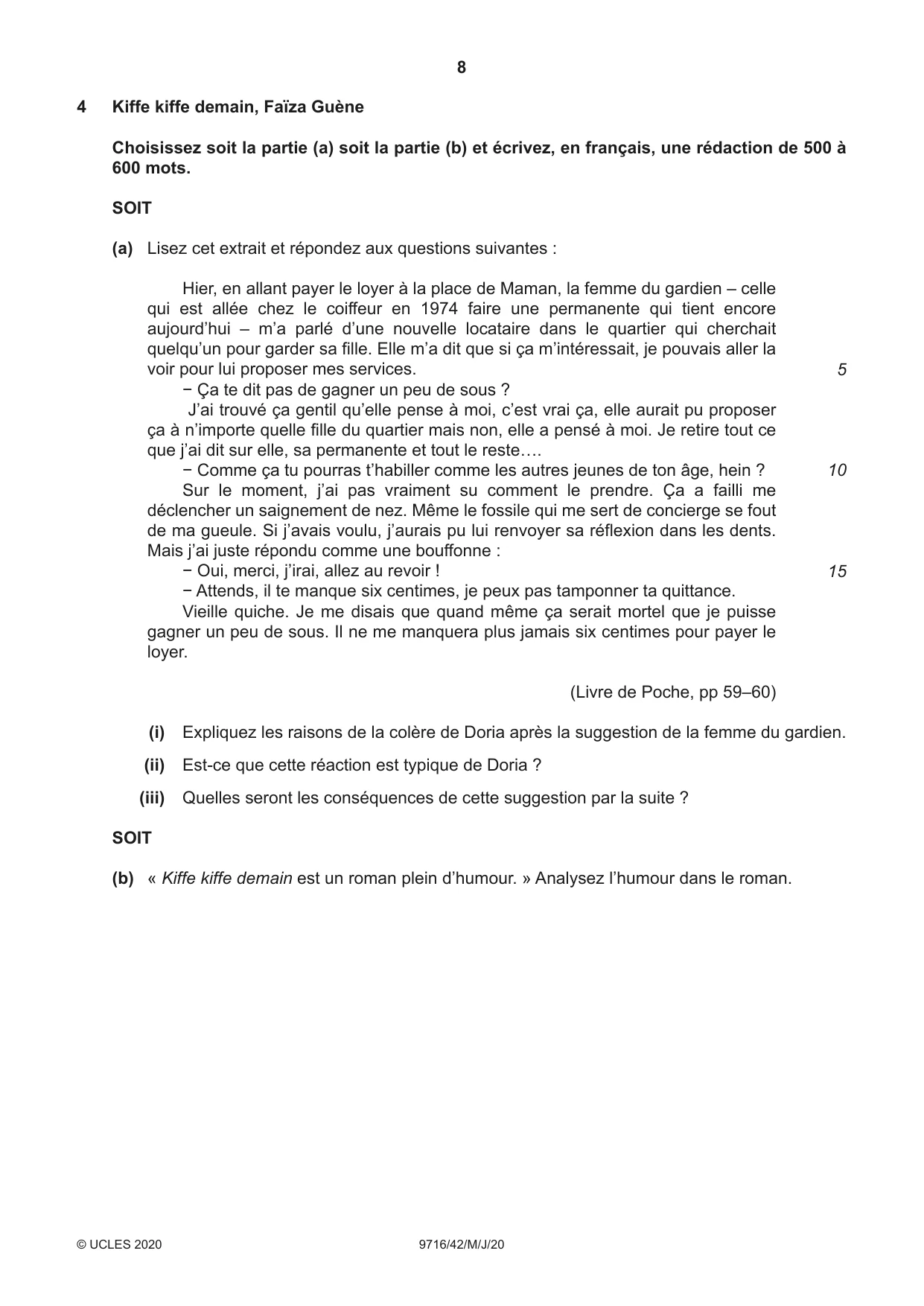 Cambridge A Level French (A Level only) 9716 2020 May/June Paper 4 · Variant 2 question paper, page 8 of 12