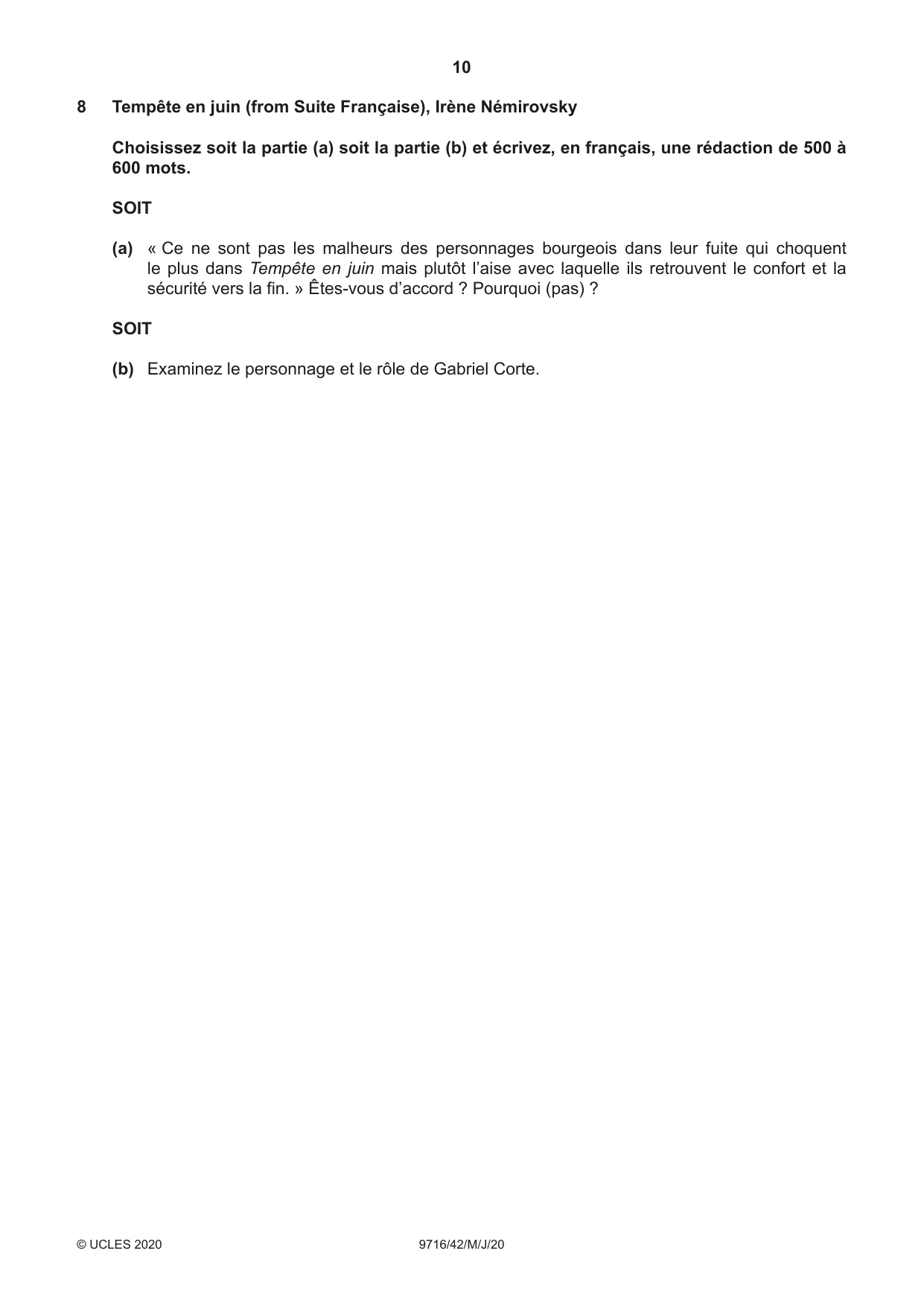 Cambridge A Level French (A Level only) 9716 2020 May/June Paper 4 · Variant 2 question paper, page 10 of 12