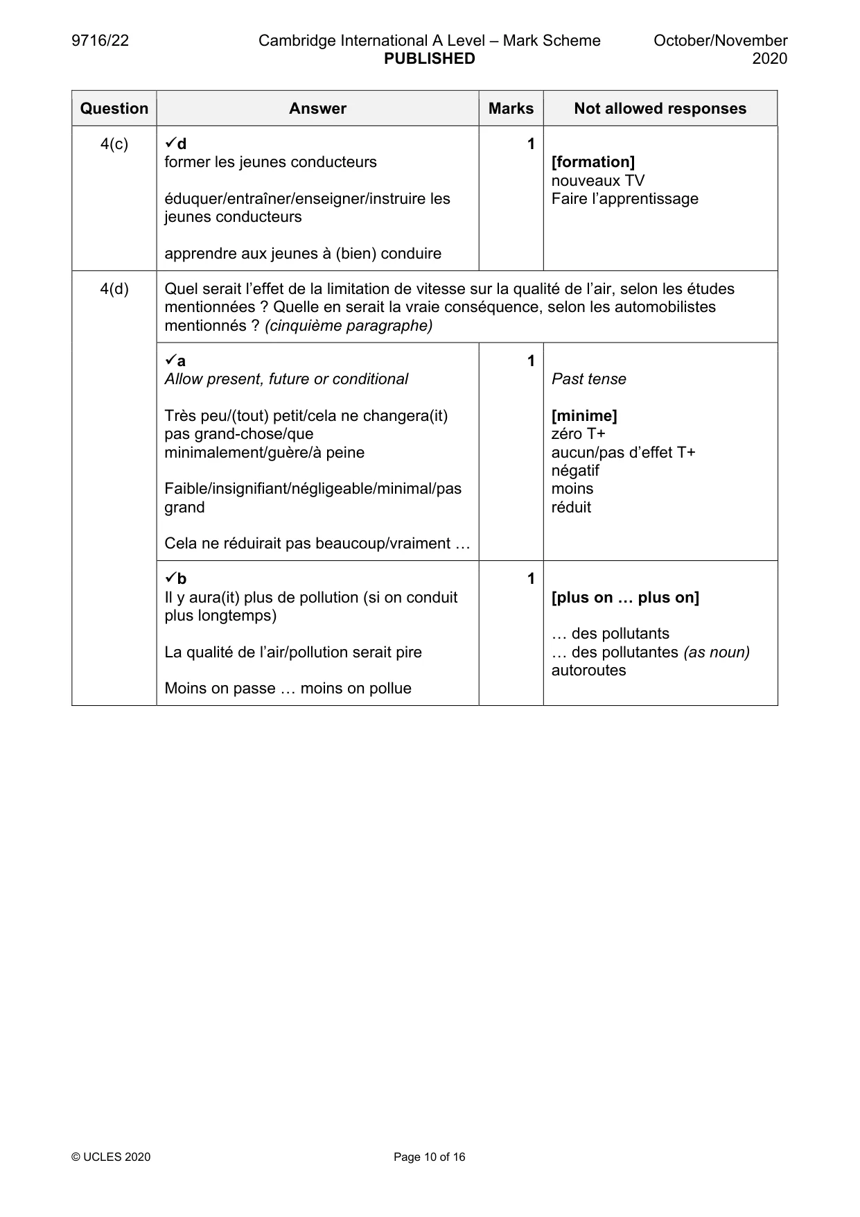 Mark scheme, page 10 of 16