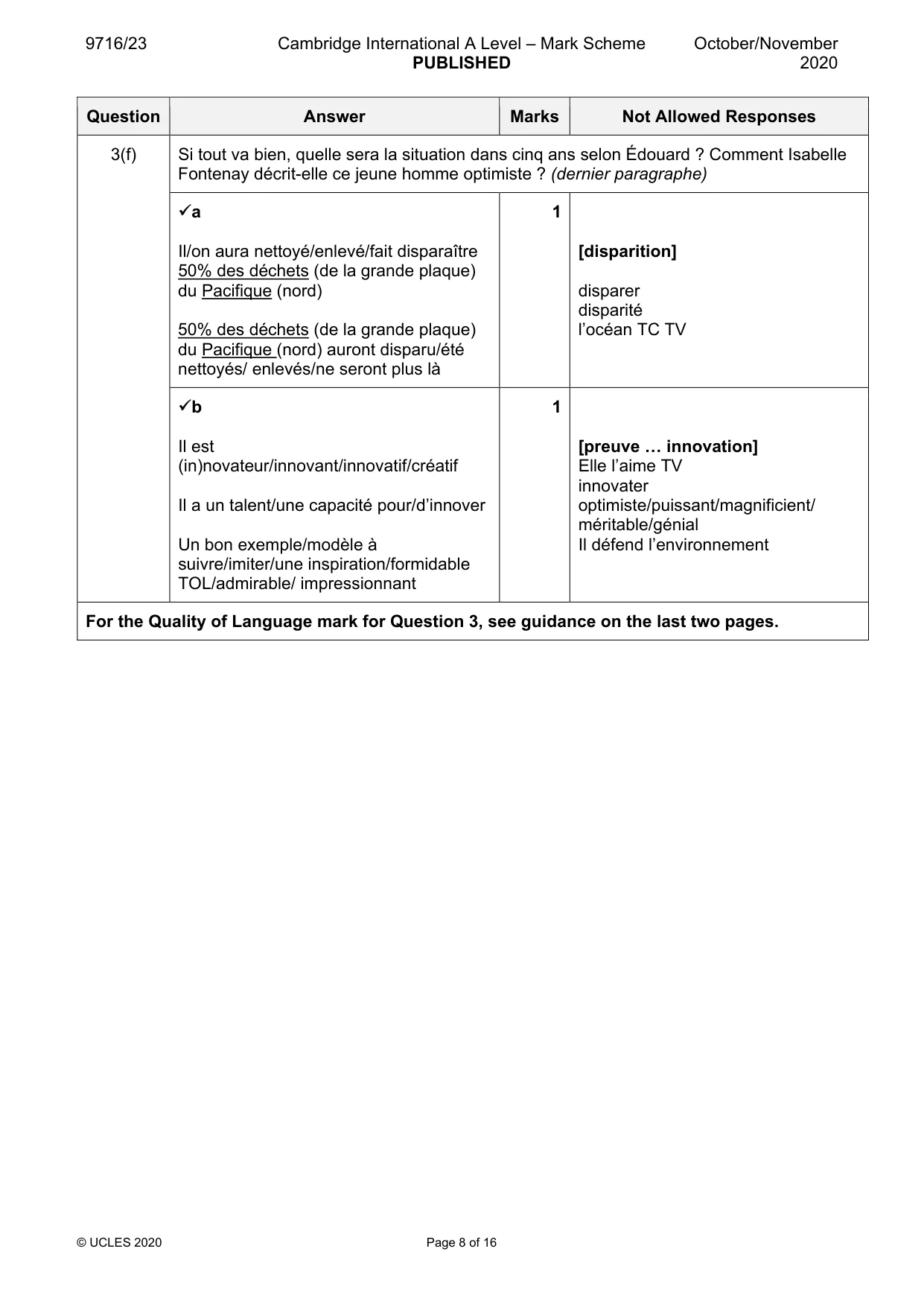 Mark scheme, page 8 of 16
