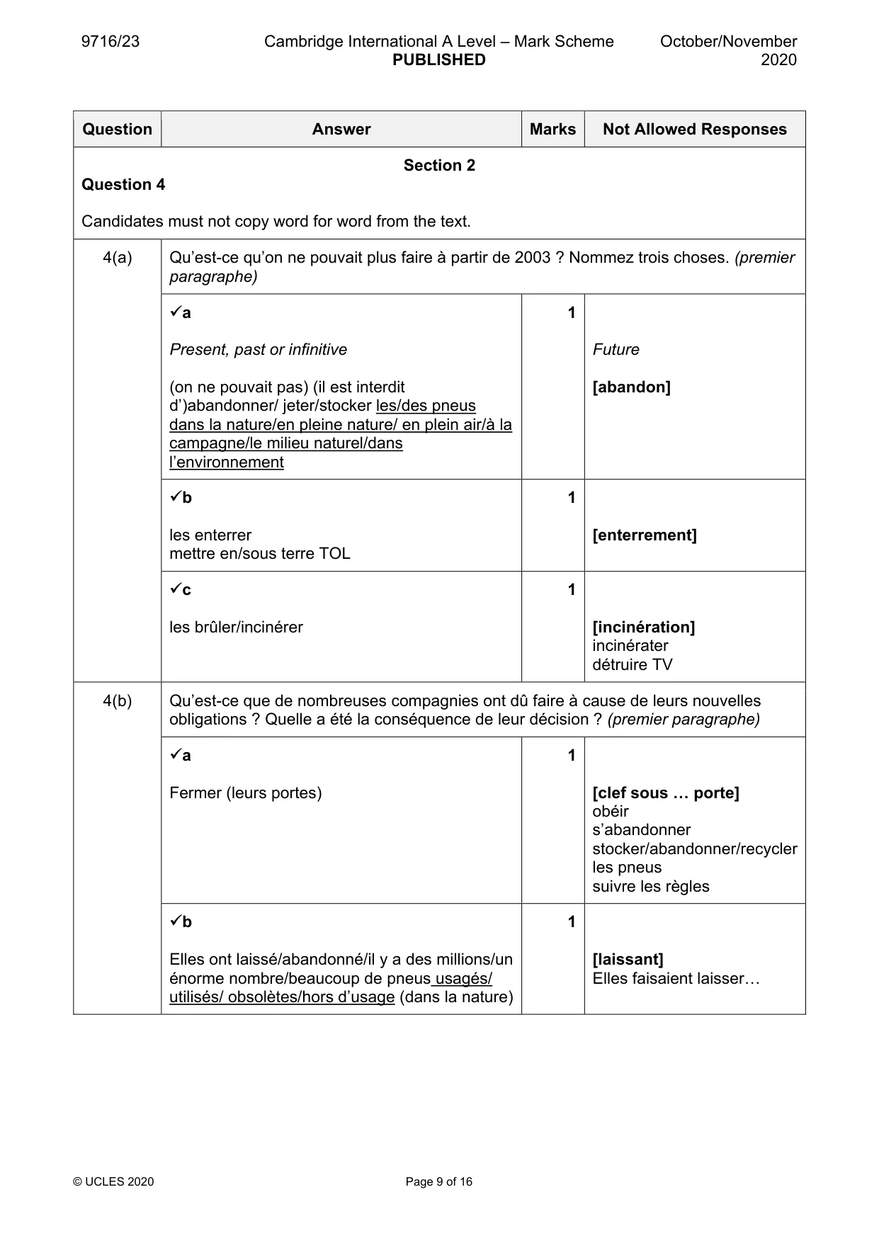 Mark scheme, page 9 of 16