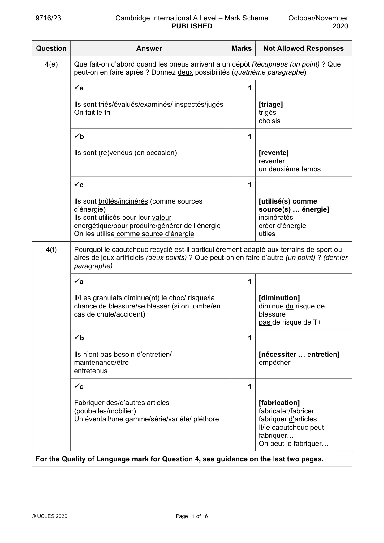 Mark scheme, page 11 of 16