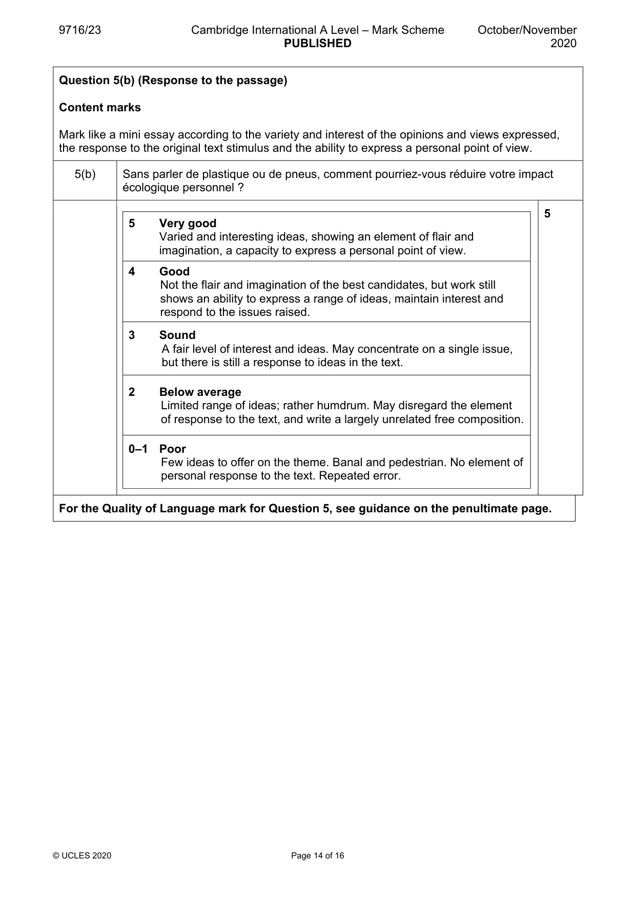 Mark scheme, page 14 of 16