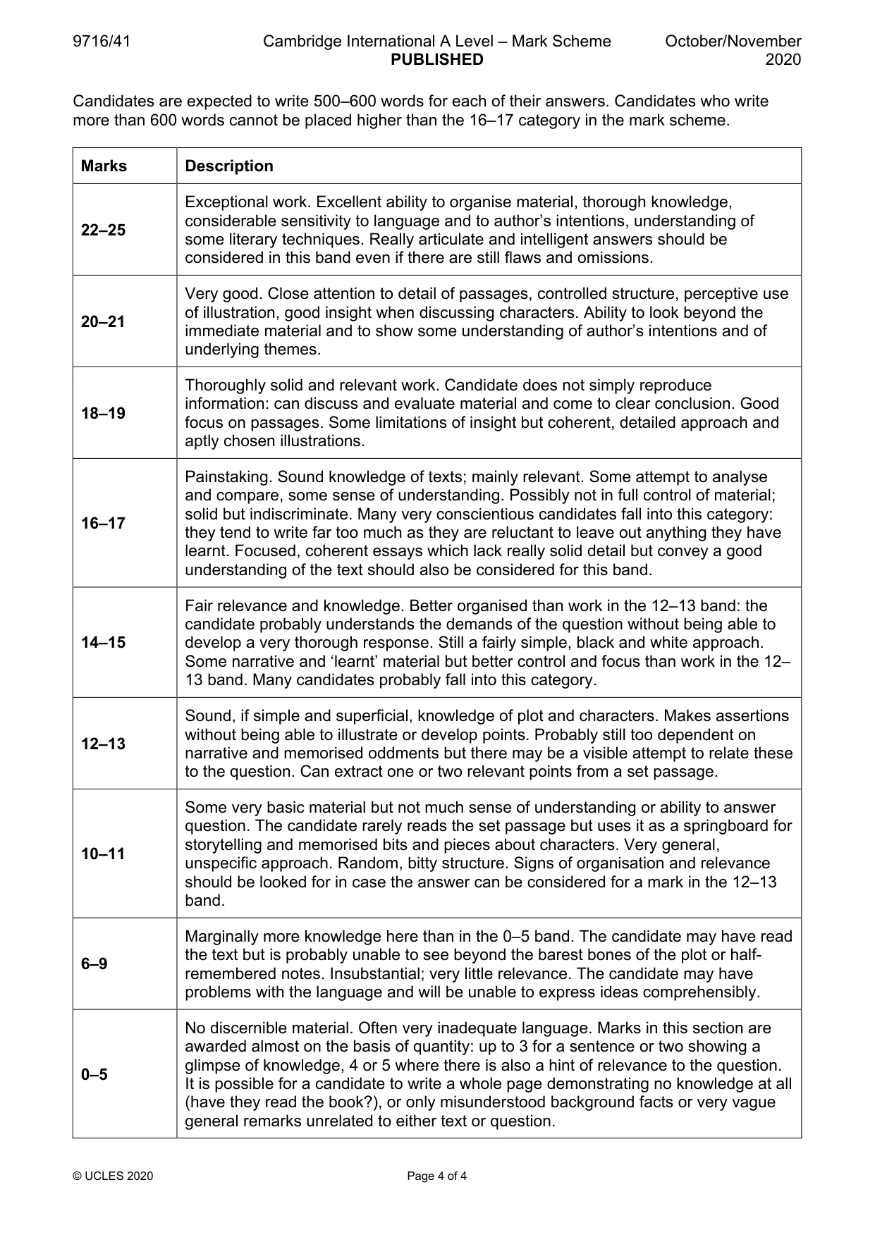 Mark scheme, page 4 of 4