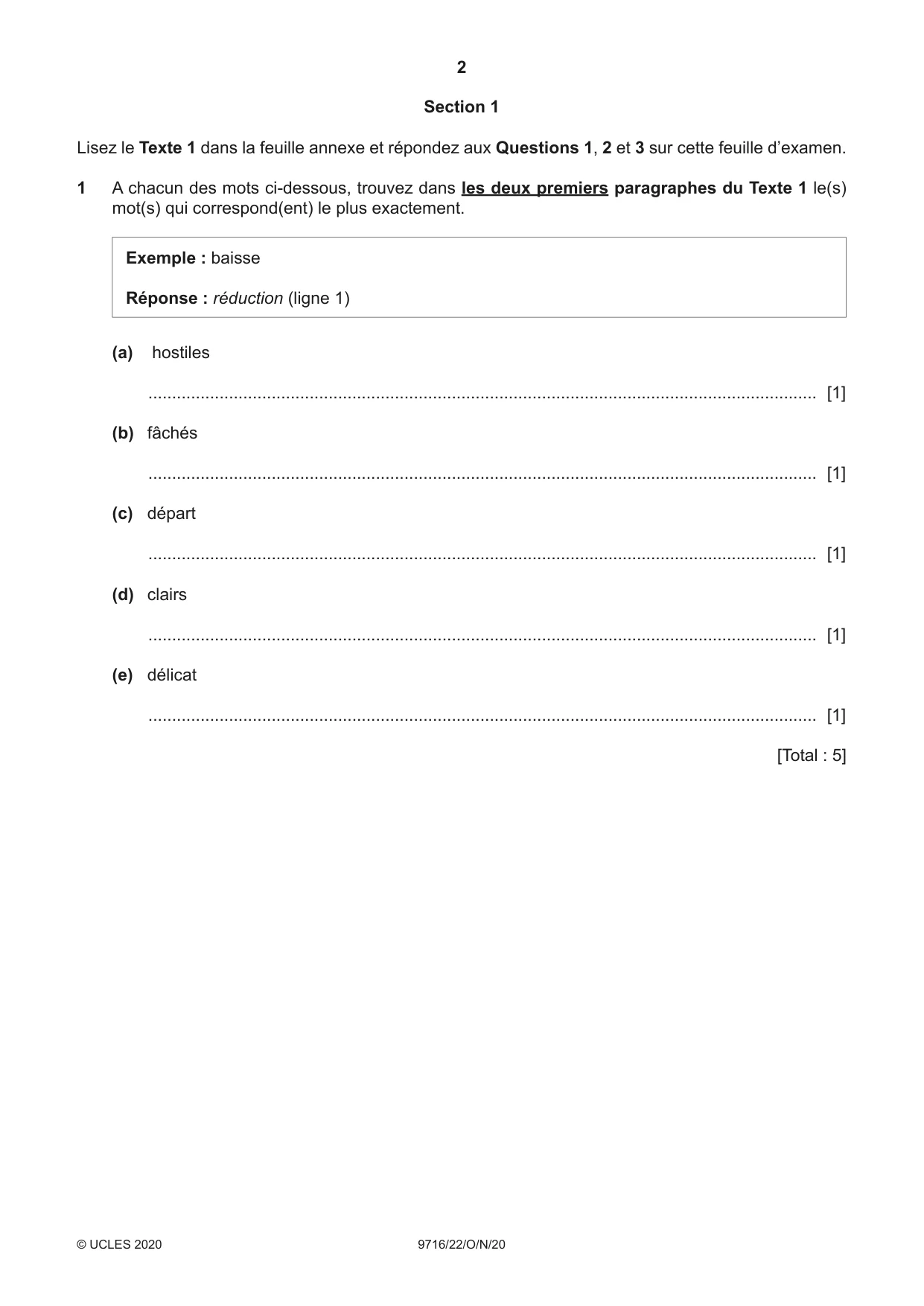 Cambridge A Level French (A Level only) 9716 2020 Oct/Nov Paper 2 · Variant 2 question paper, page 2 of 8