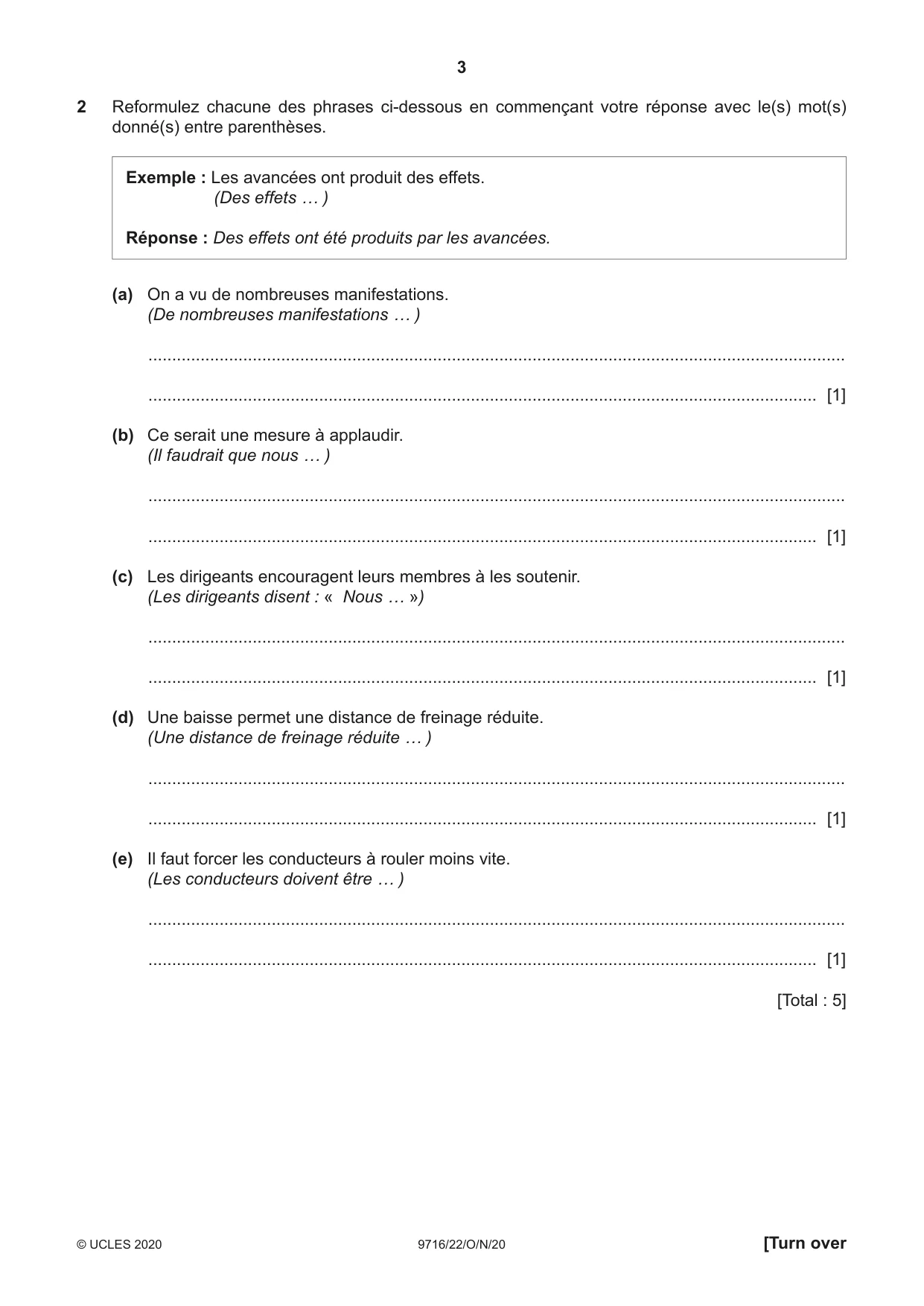 Cambridge A Level French (A Level only) 9716 2020 Oct/Nov Paper 2 · Variant 2 question paper, page 3 of 8