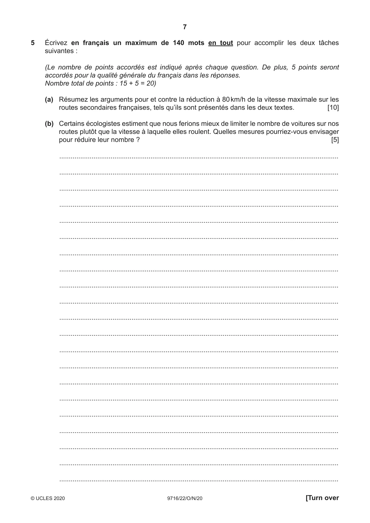 Cambridge A Level French (A Level only) 9716 2020 Oct/Nov Paper 2 · Variant 2 question paper, page 7 of 8