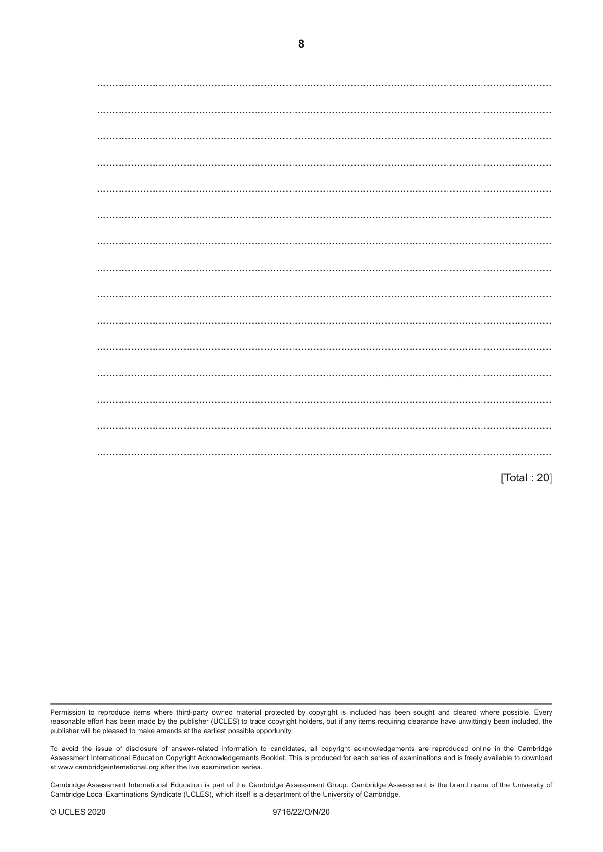 Cambridge A Level French (A Level only) 9716 2020 Oct/Nov Paper 2 · Variant 2 question paper, page 8 of 8
