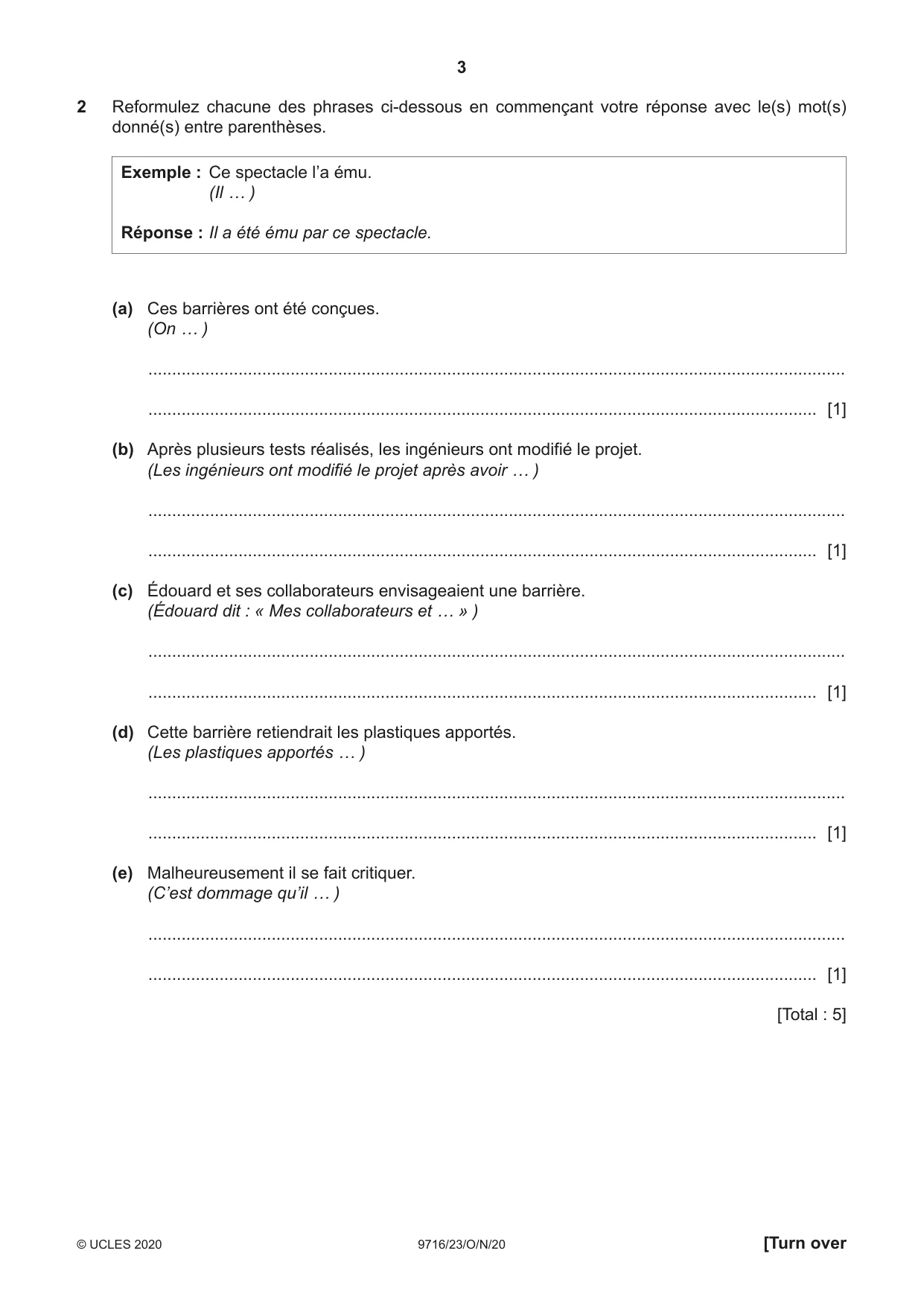 Cambridge A Level French (A Level only) 9716 2020 Oct/Nov Paper 2 · Variant 3 question paper, page 3 of 8