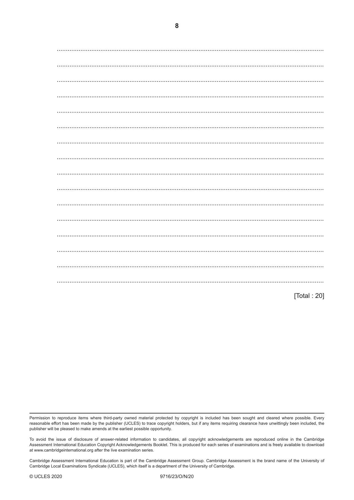 Cambridge A Level French (A Level only) 9716 2020 Oct/Nov Paper 2 · Variant 3 question paper, page 8 of 8