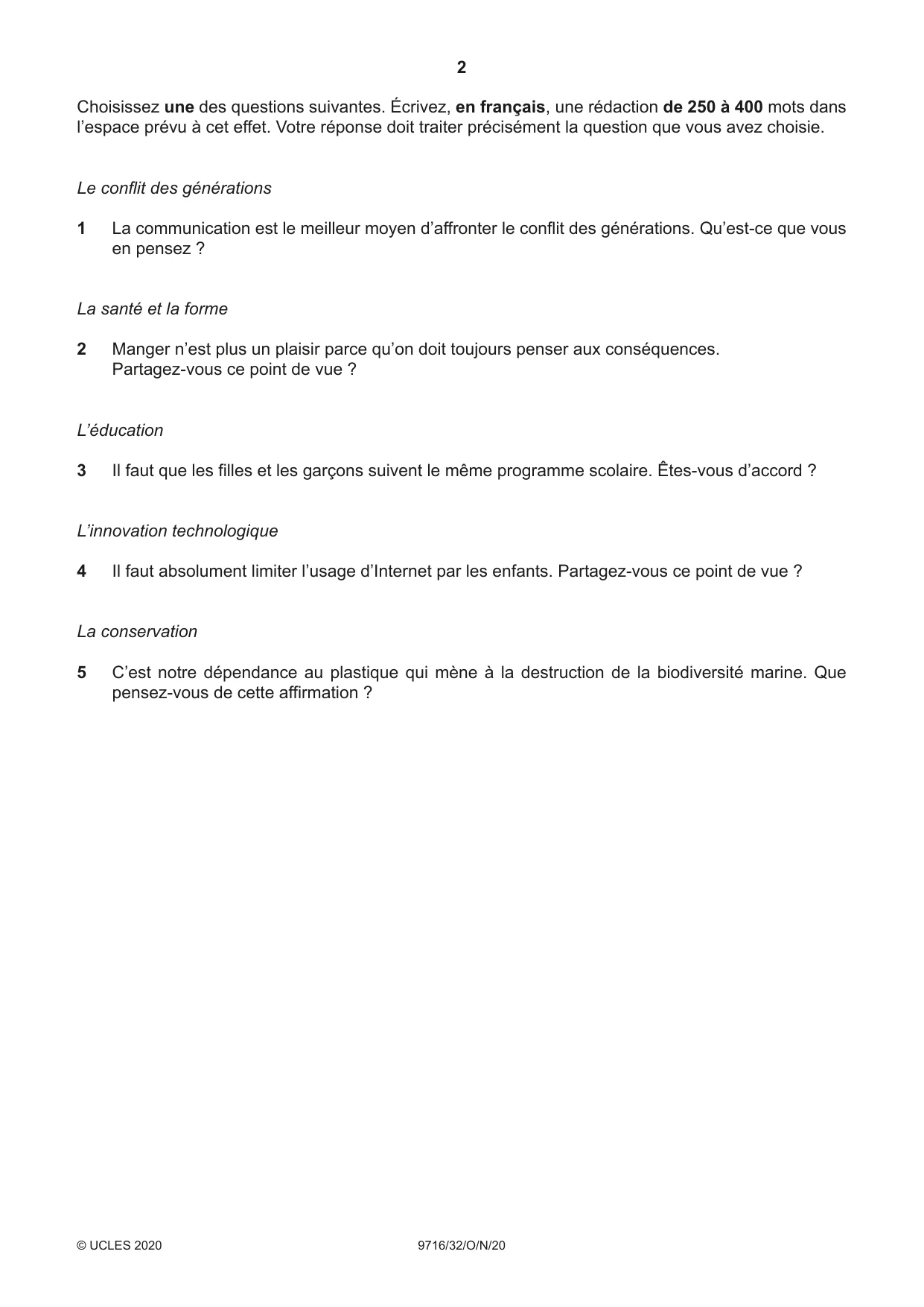 Cambridge A Level French (A Level only) 9716 2020 Oct/Nov Paper 3 · Variant 2 question paper, page 2 of 8