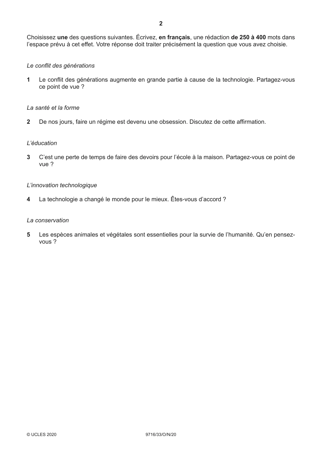 Cambridge A Level French (A Level only) 9716 2020 Oct/Nov Paper 3 · Variant 3 question paper, page 2 of 8
