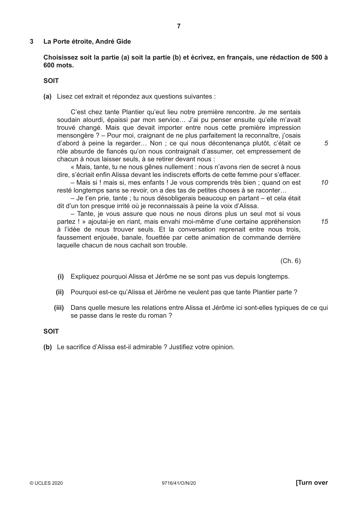 Cambridge A Level French (A Level only) 9716 2020 Oct/Nov Paper 4 · Variant 1 question paper, page 7 of 12