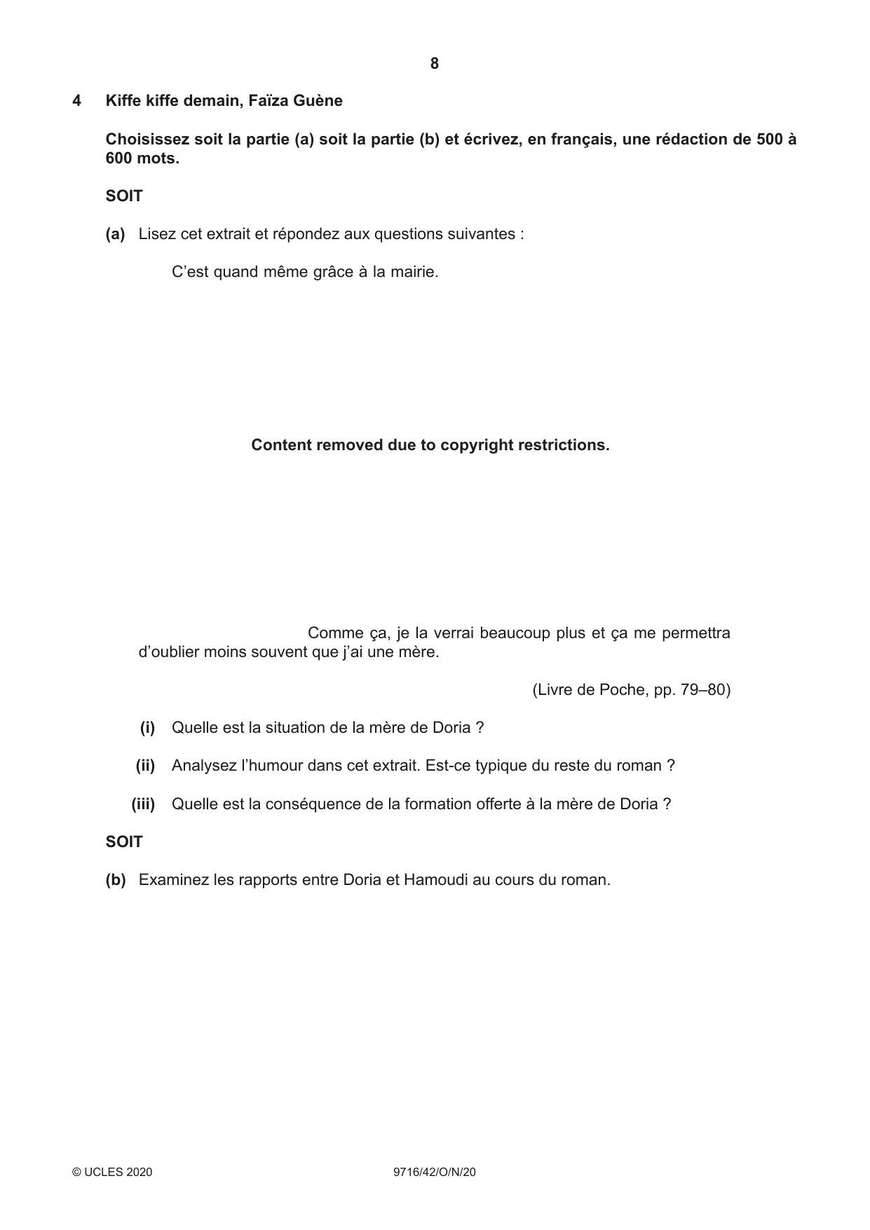 Cambridge A Level French (A Level only) 9716 2020 Oct/Nov Paper 4 · Variant 2 question paper, page 8 of 12