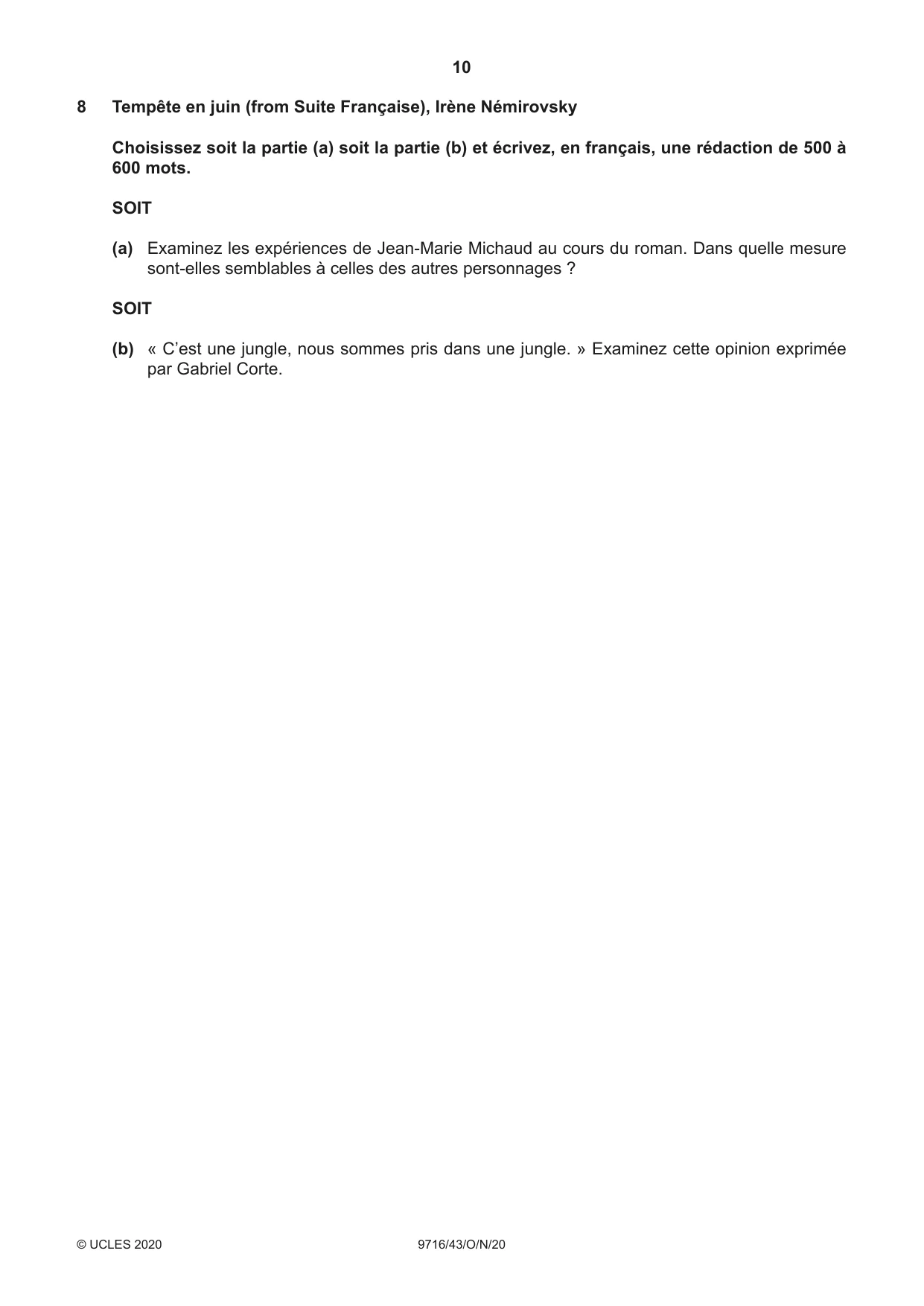 Cambridge A Level French (A Level only) 9716 2020 Oct/Nov Paper 4 · Variant 3 question paper, page 10 of 12