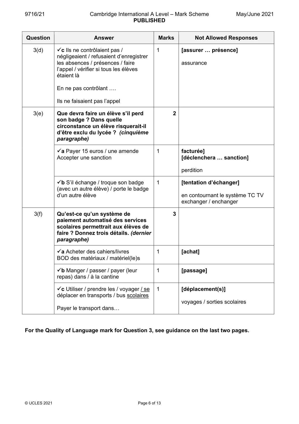 Mark scheme, page 6 of 13