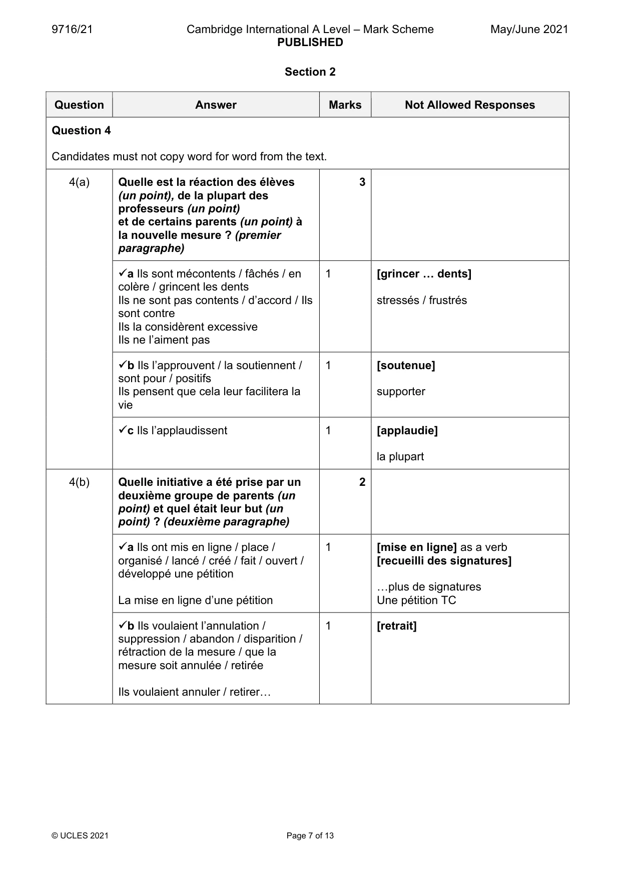Mark scheme, page 7 of 13