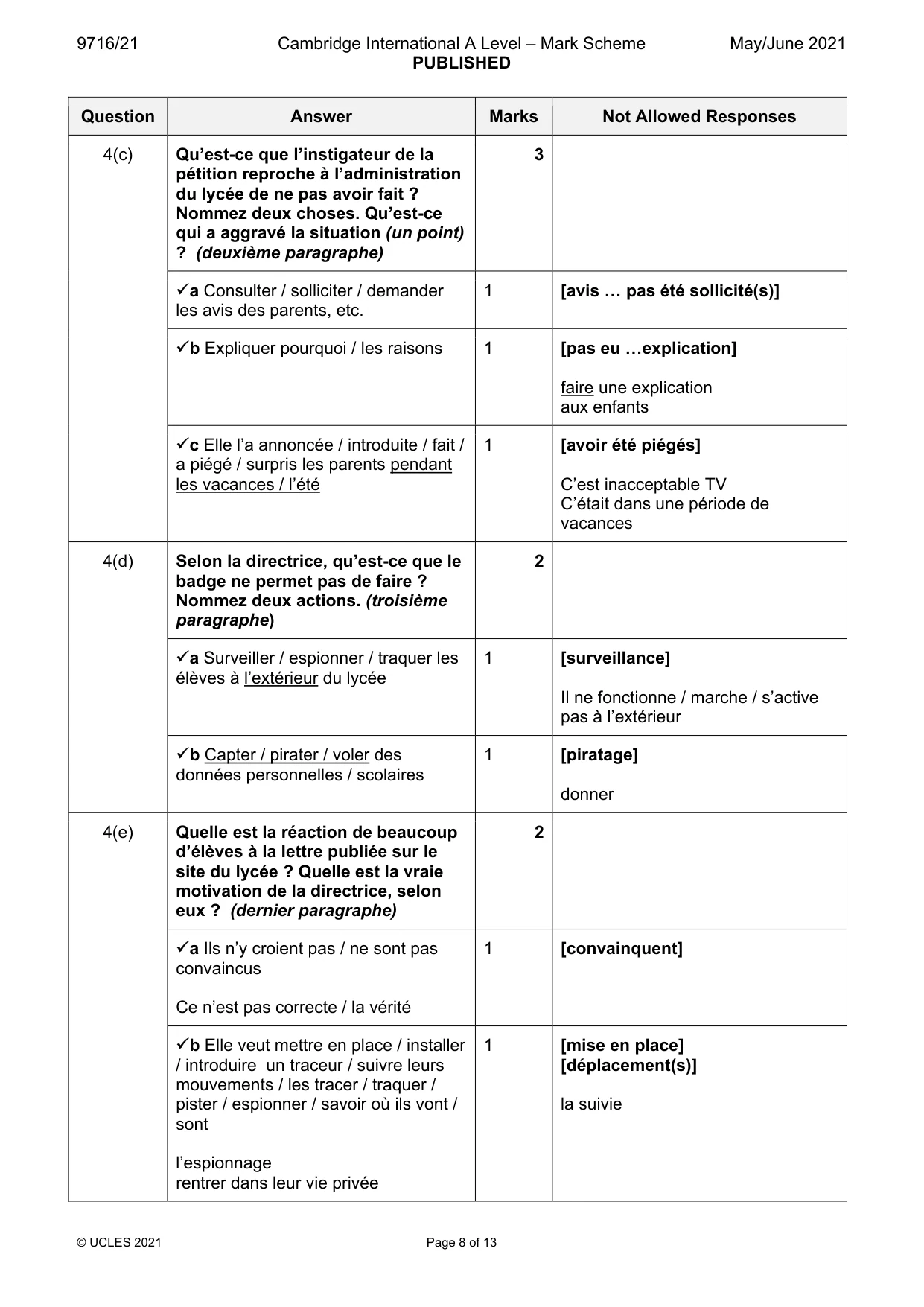 Mark scheme, page 8 of 13