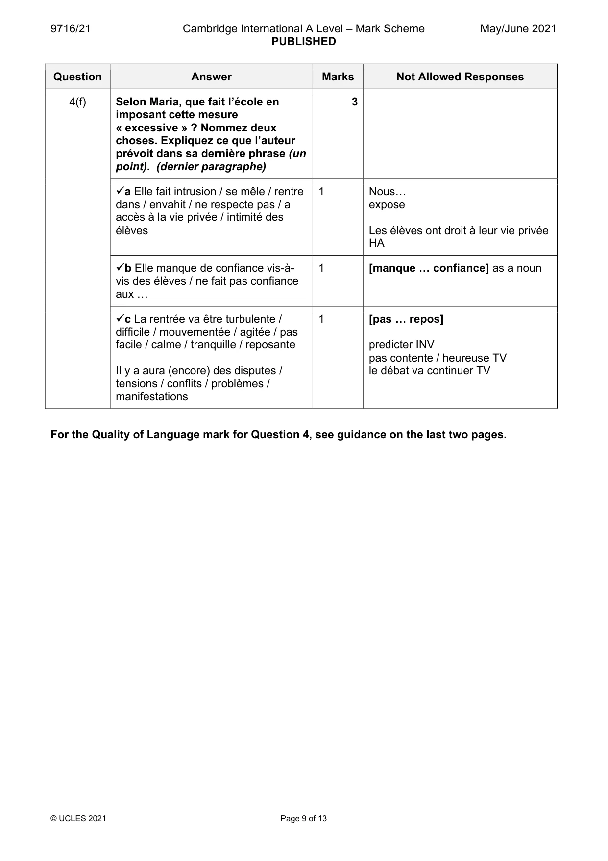 Mark scheme, page 9 of 13